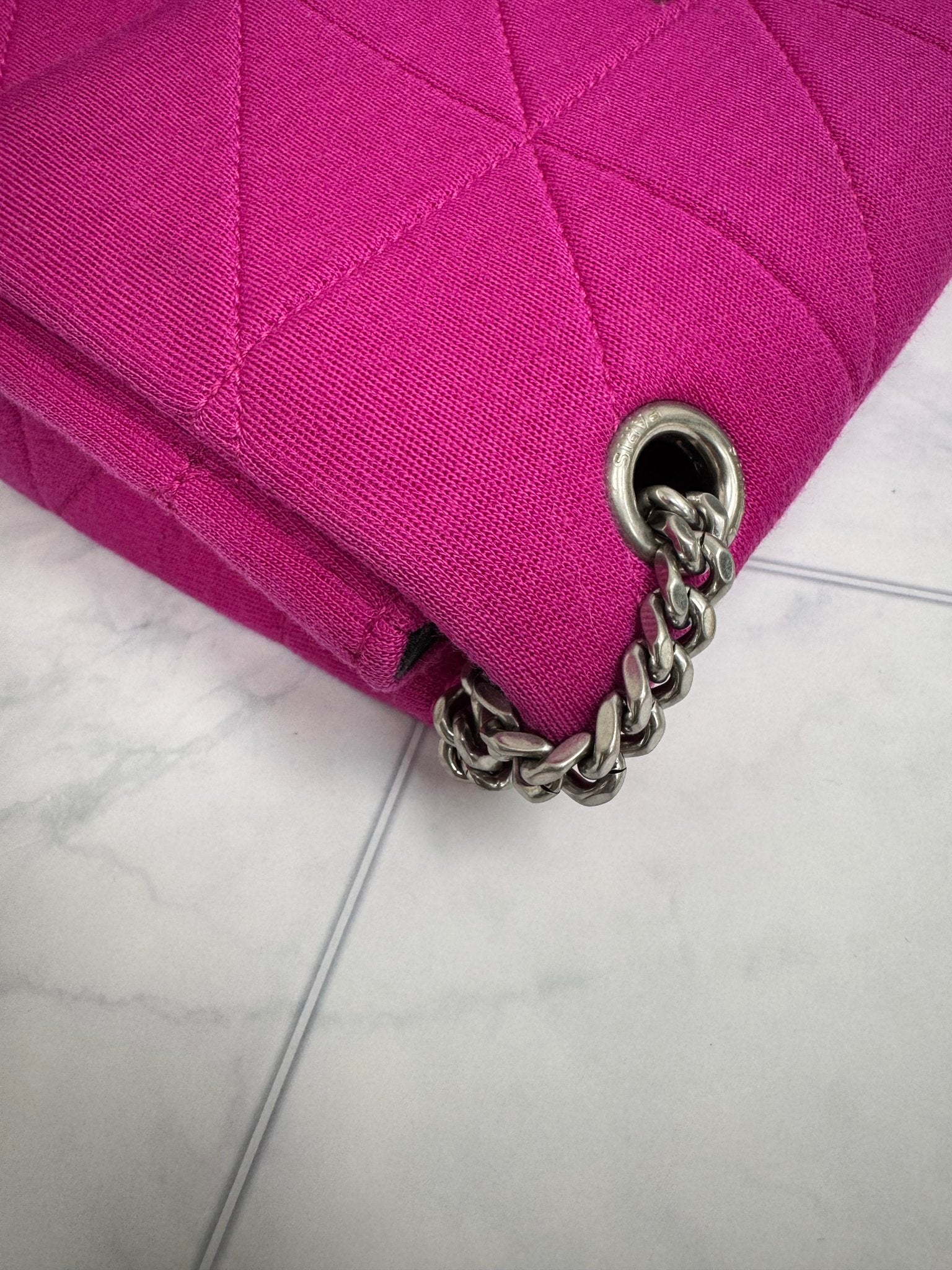 Saint Laurent YSL Hot Pink Quilted Fabric Medium Chain Flap Bag