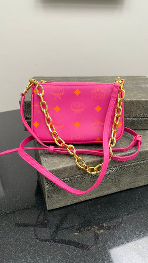 LIKE NEW- MCM Pink & Orange Visetos Calfskin Mini Color Splash Crossbody