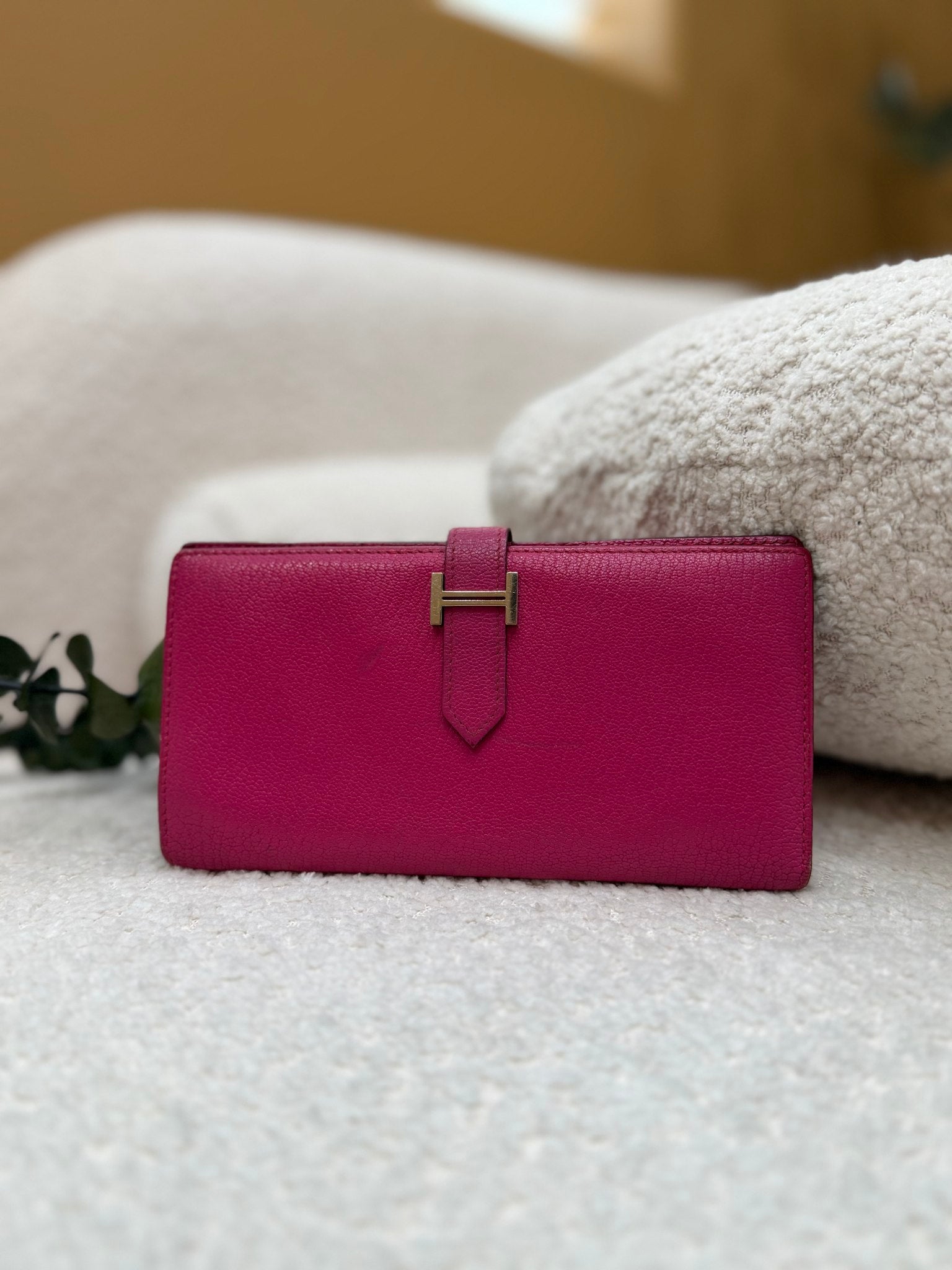 Hermes Pink Leather Bearn Wallet