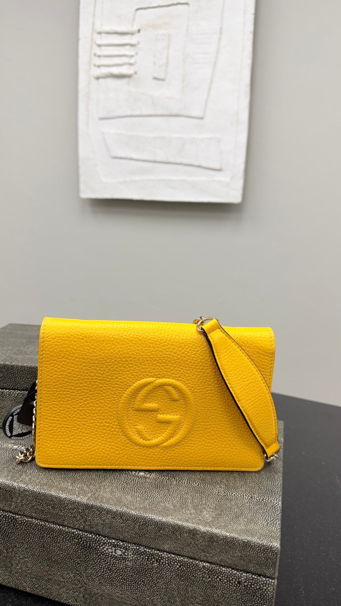 Gucci Yellow Grained Leather Soho Wallet On A Chain 