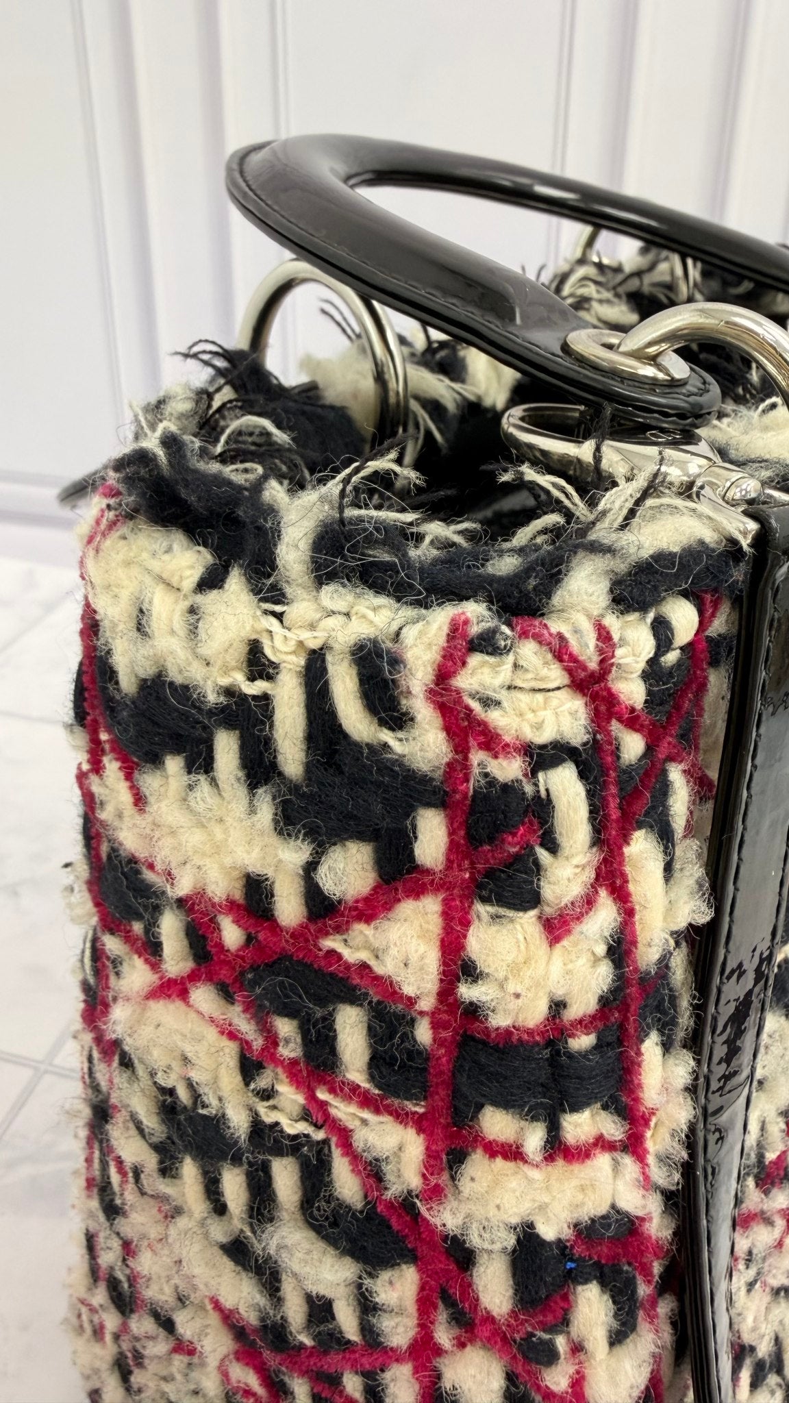Christian Dior Multicolor Tweed Cannage Fringe Lady Dior Medium 2-Way Handbag