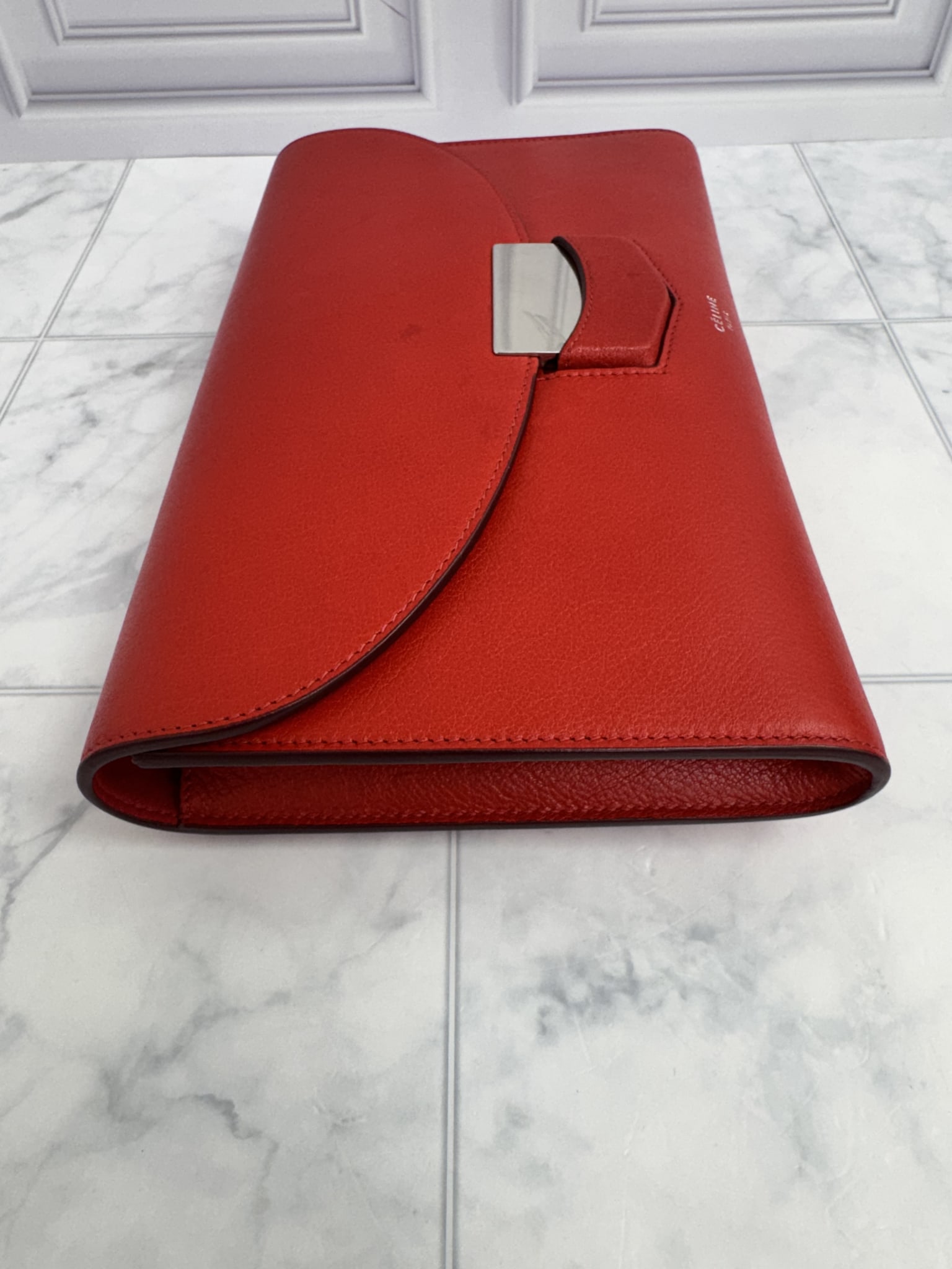 Celine Red Leather Trotteur Clutch Bag