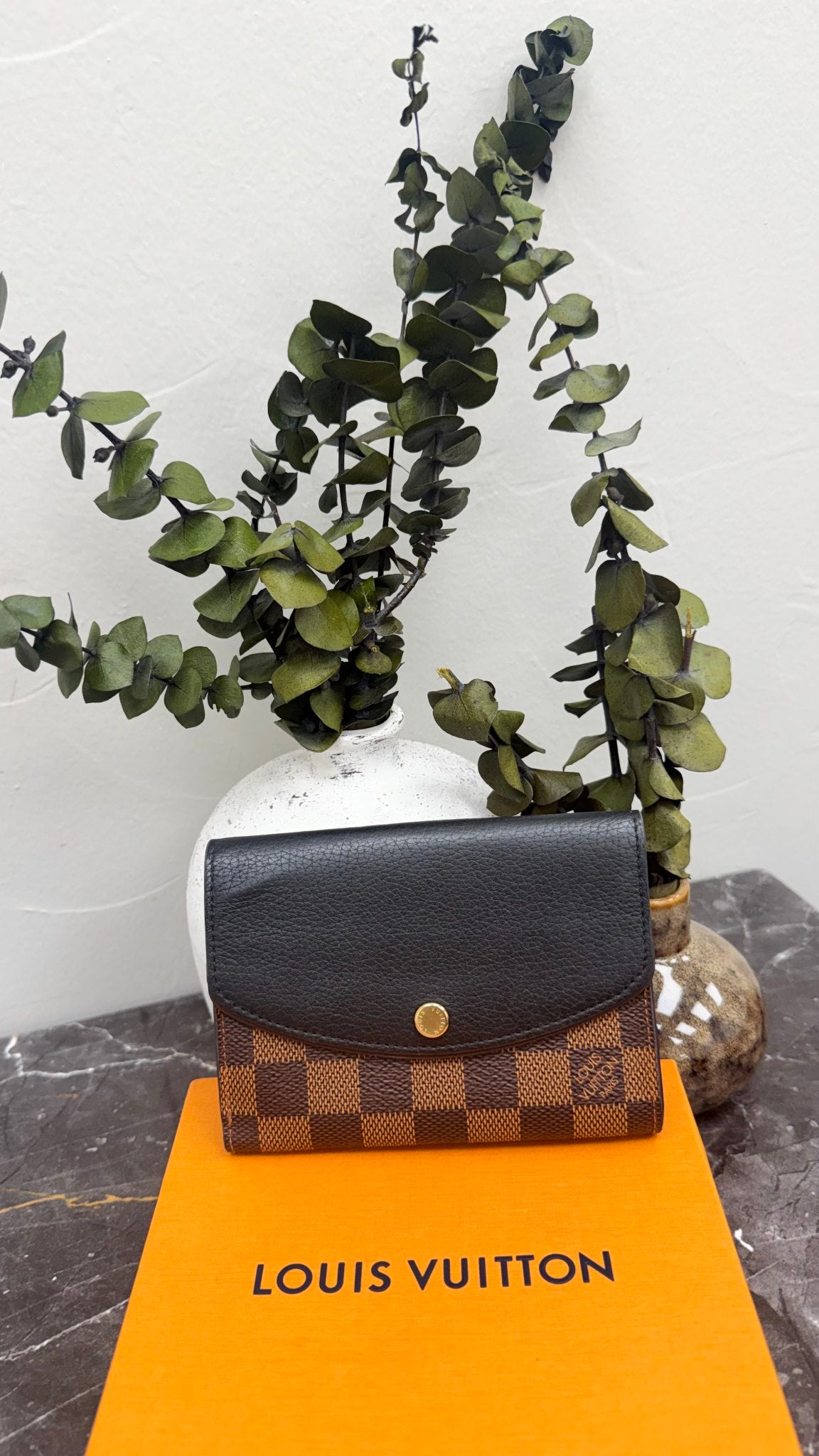 Louis Vuitton Black Leather Damier Ebene Normandy Wallet 