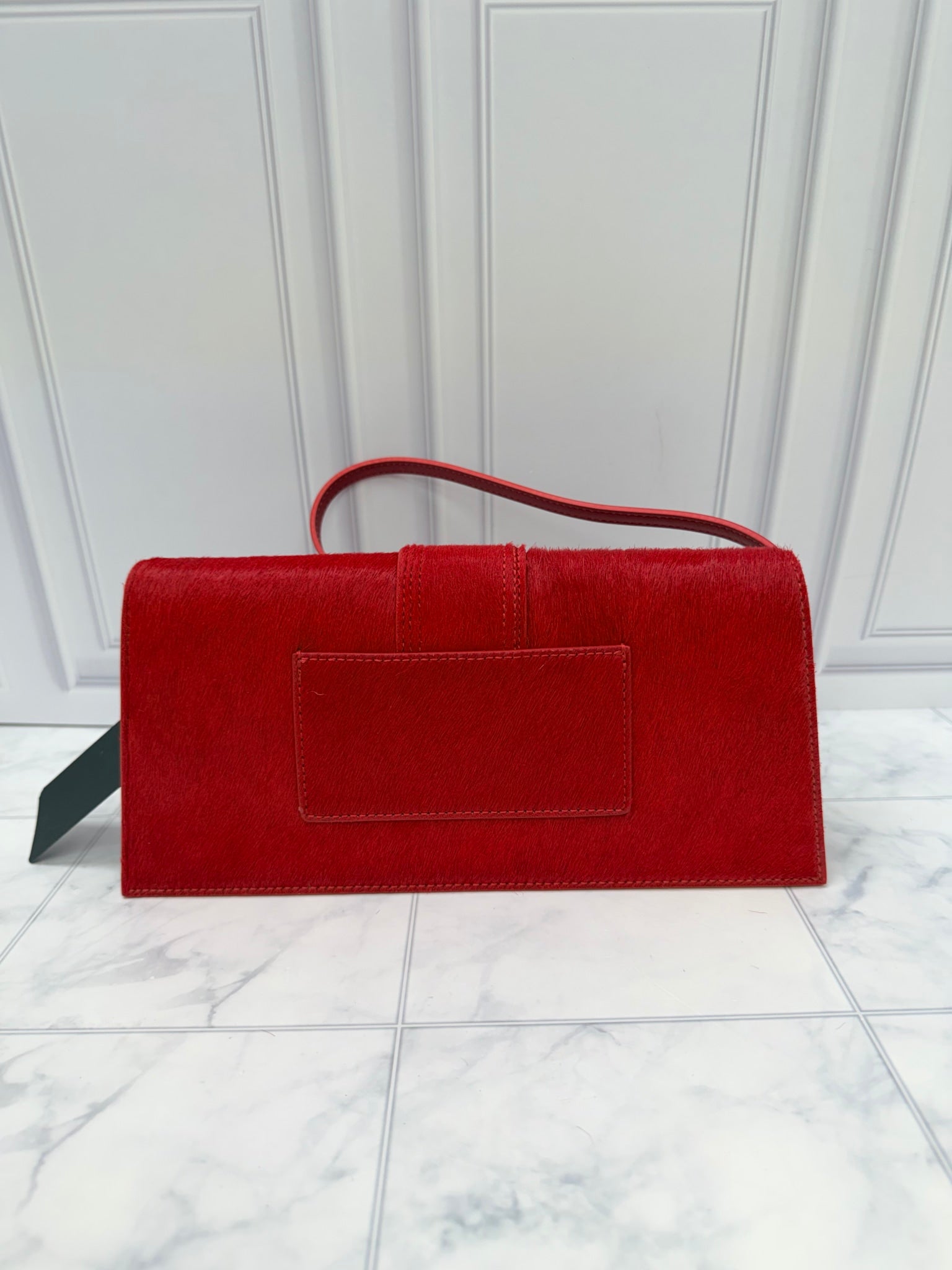 BRAND NEW - Jacquemus Red Pony Hair Le Bambino Long Shoulder Bag 