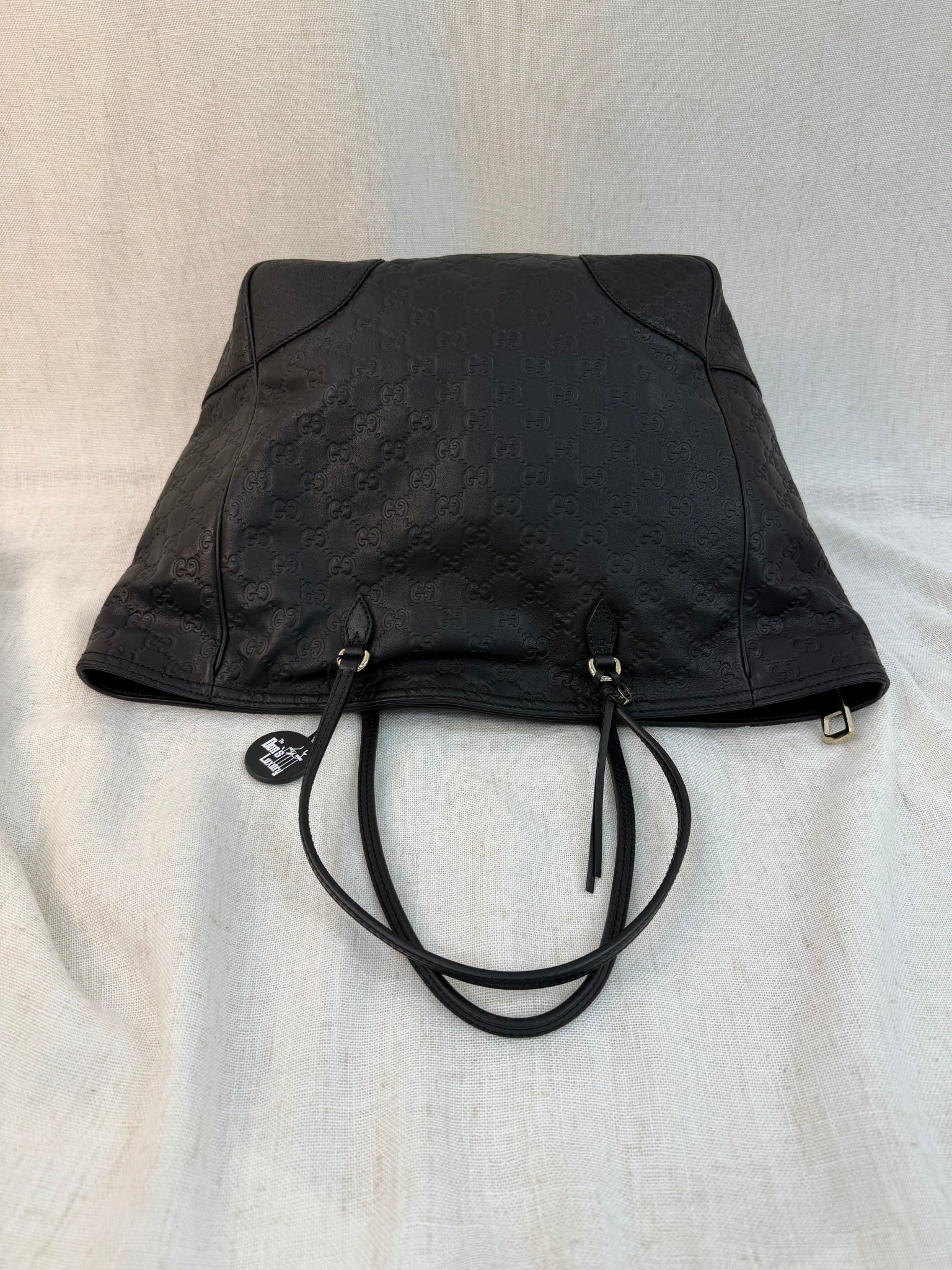 Gucci Black Leather GG Embossed Bree Tote Bag