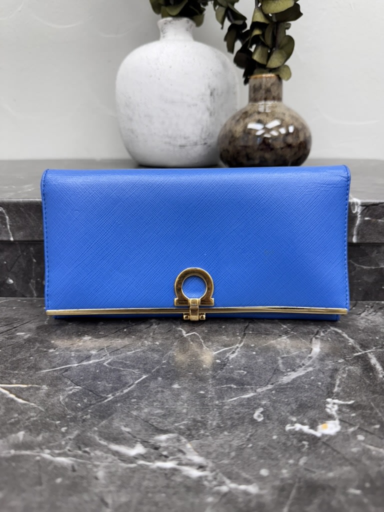 Salvatore Ferragamo Blue Leather Long Wallet