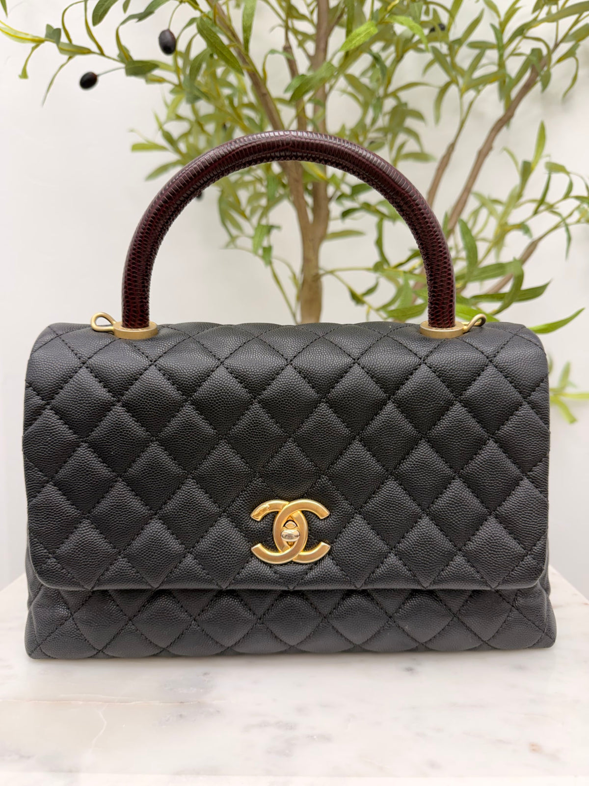 Chanel Black Caviar Quilted Medium Coco Handle Flap Bag