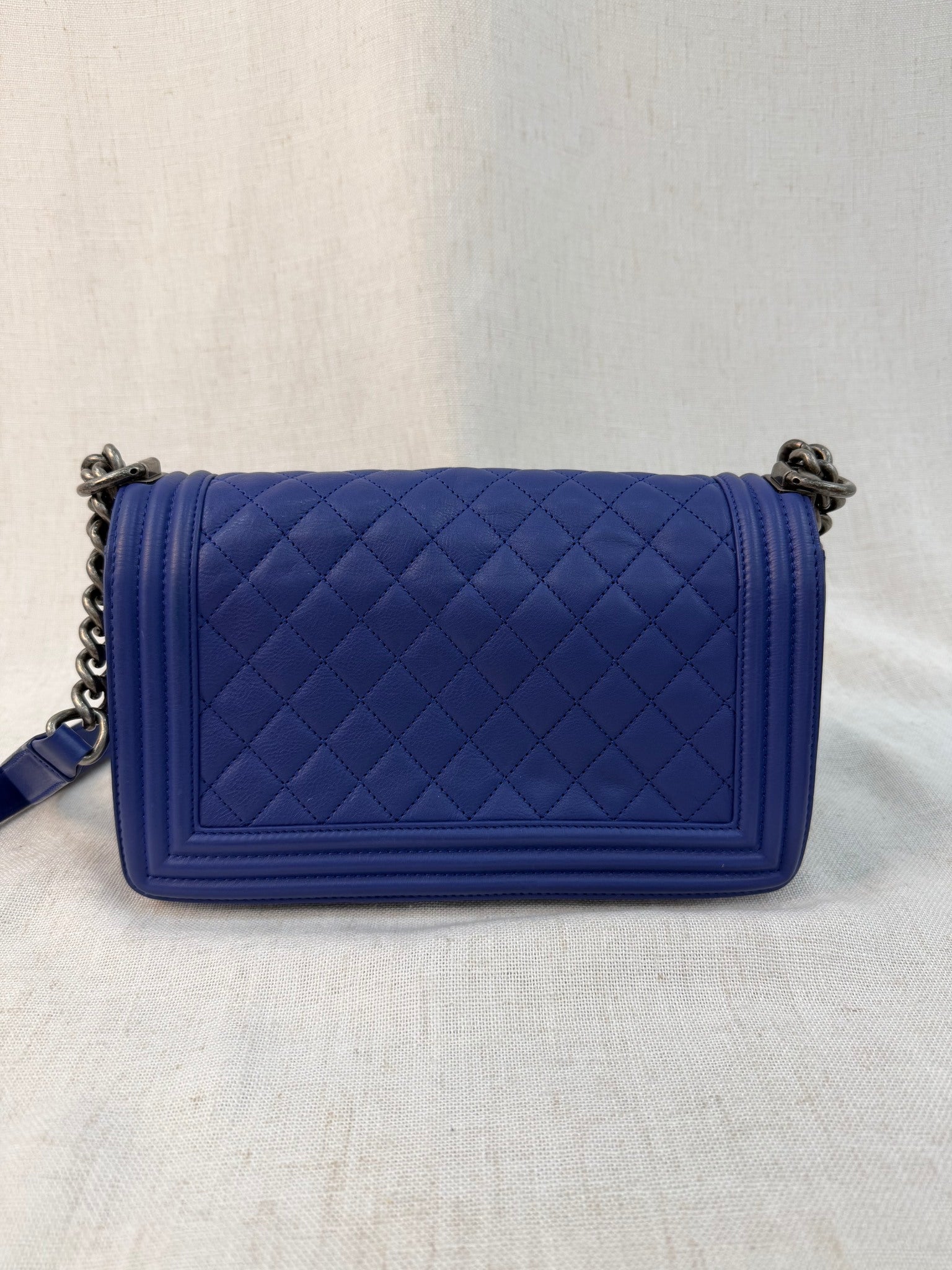 Chanel Blue Calfskin Medium Boy Bag