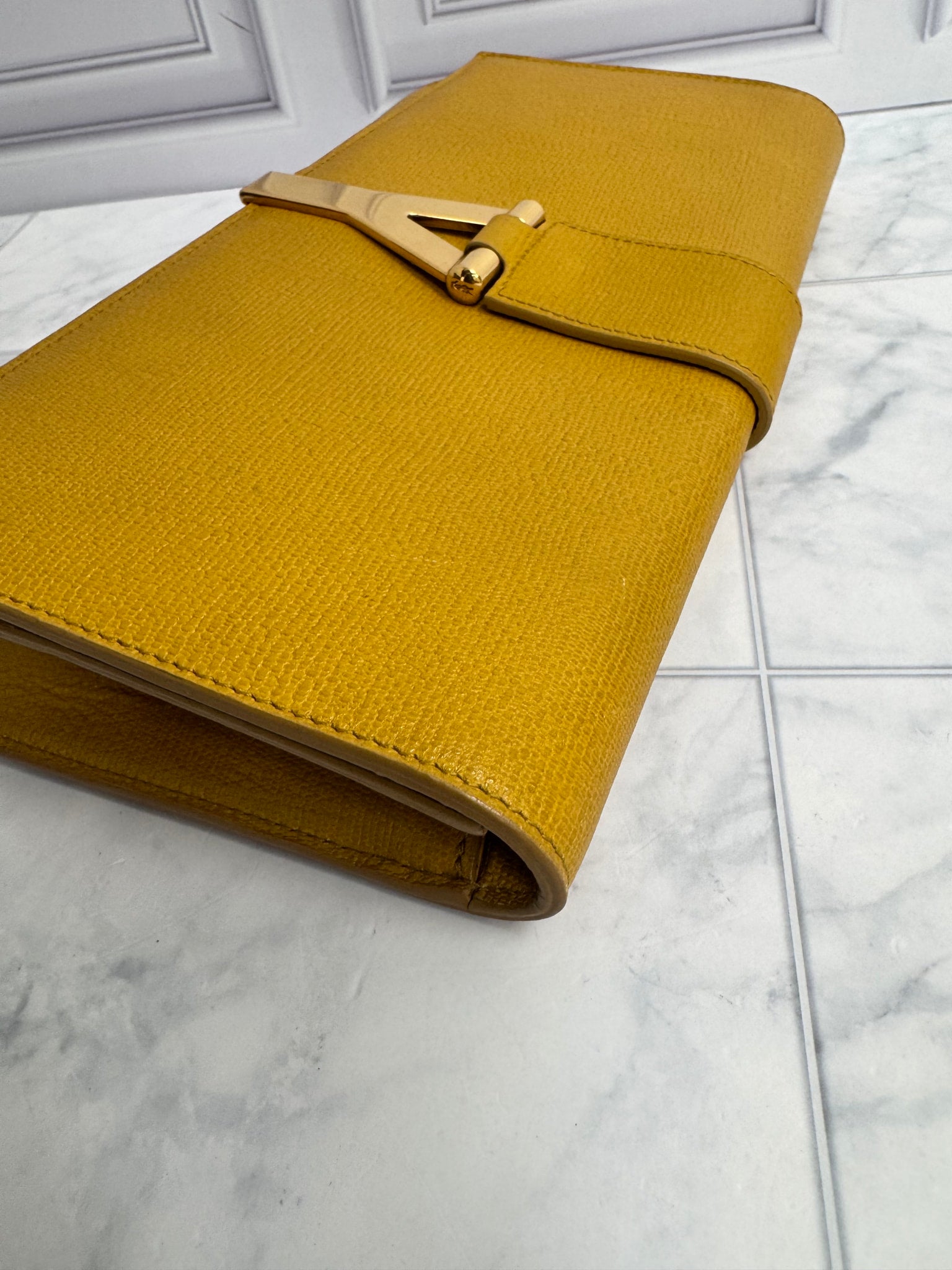 Saint Laurent YSL Yellow Grained Leather Chyc Y Clutch