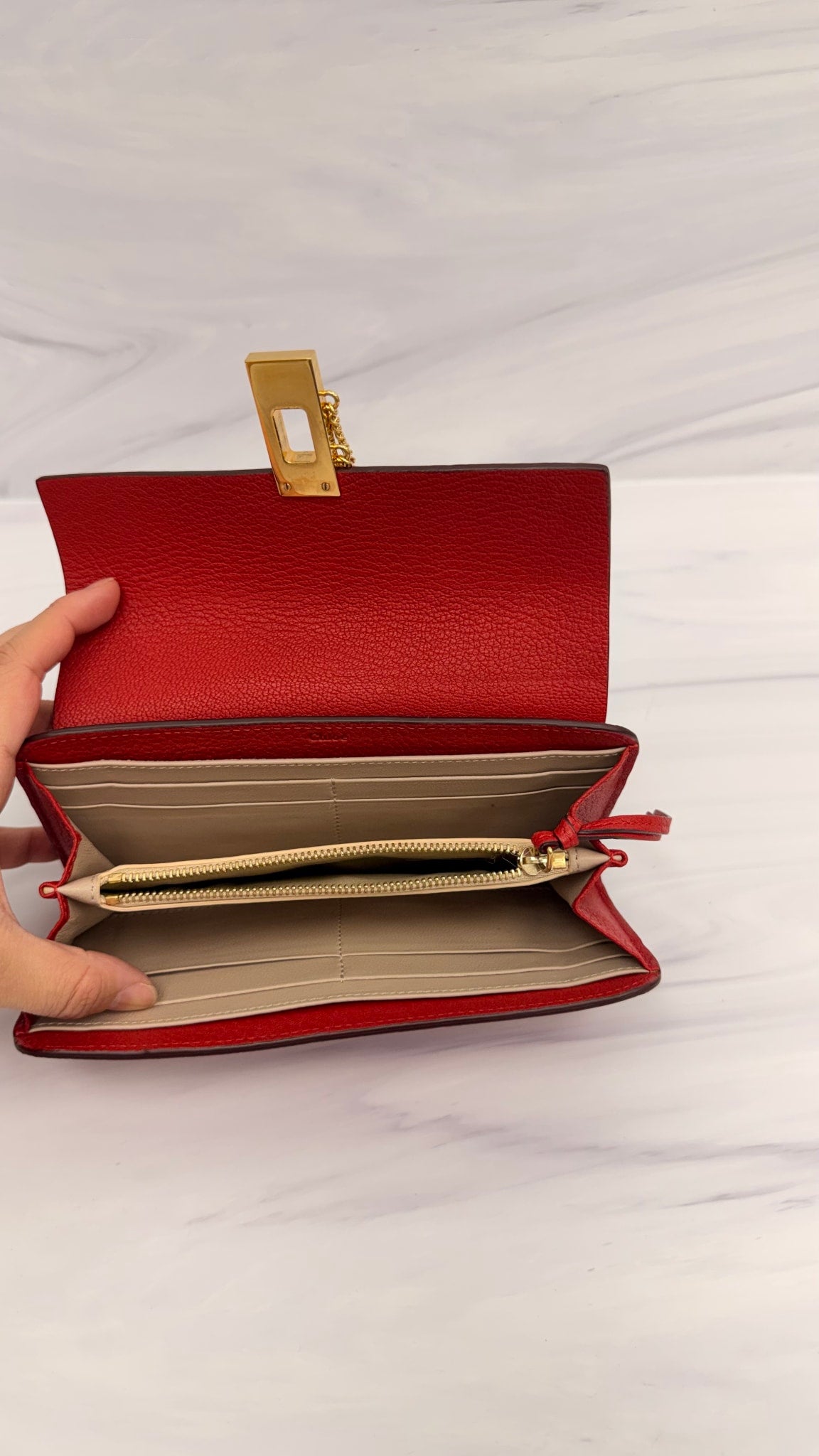 Chloe Red Grained Leather Long Wallet