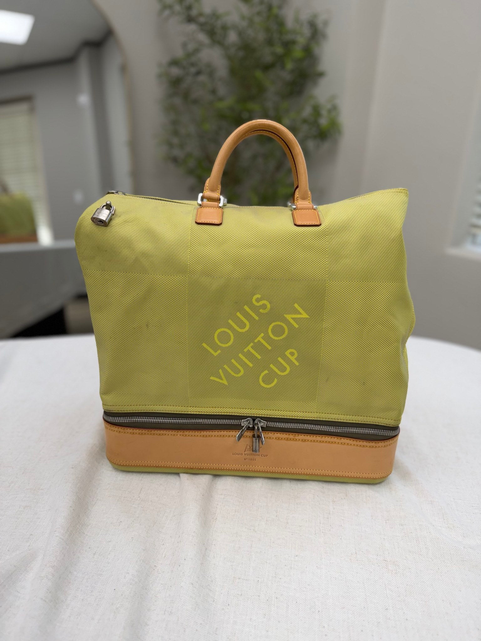 Louis Vuitton Lime Green Damier Geant Southern Cross Sac Sport Tote Bag