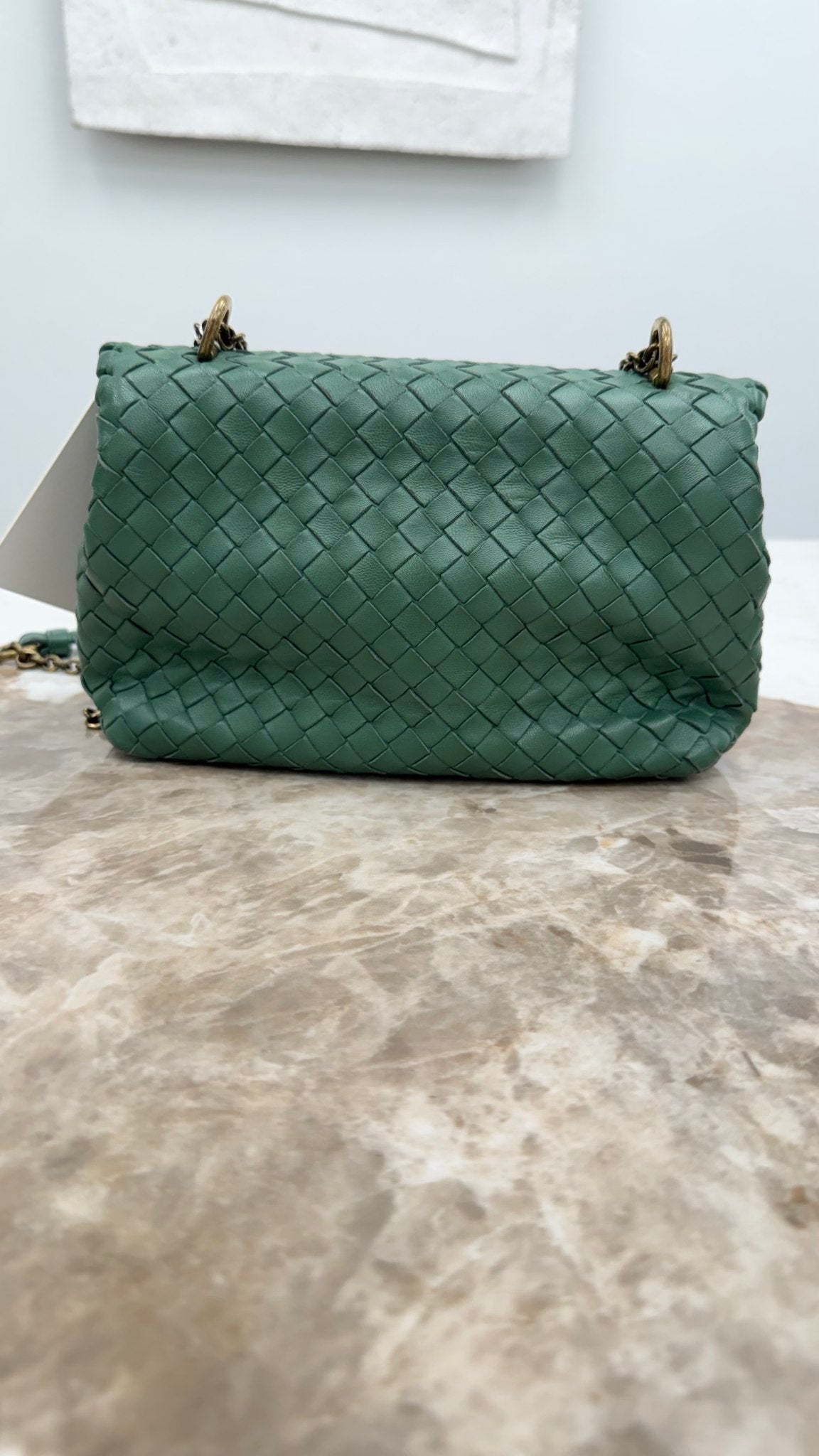 Bottega Veneta Sage Green Intrecciato Leather Olimpia Chain Bag