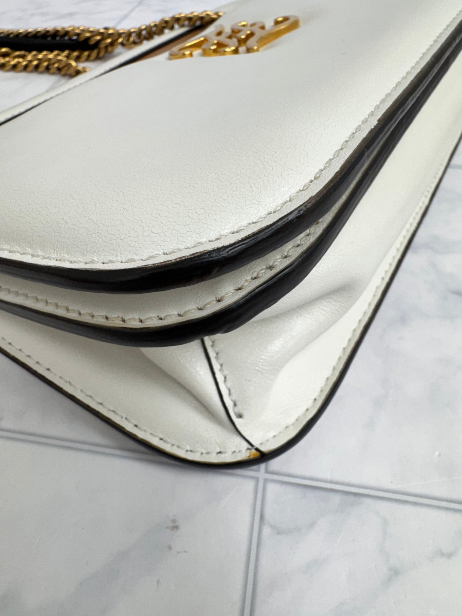 Fendi White Leather Karligraphy Pocket Shoulder Bag