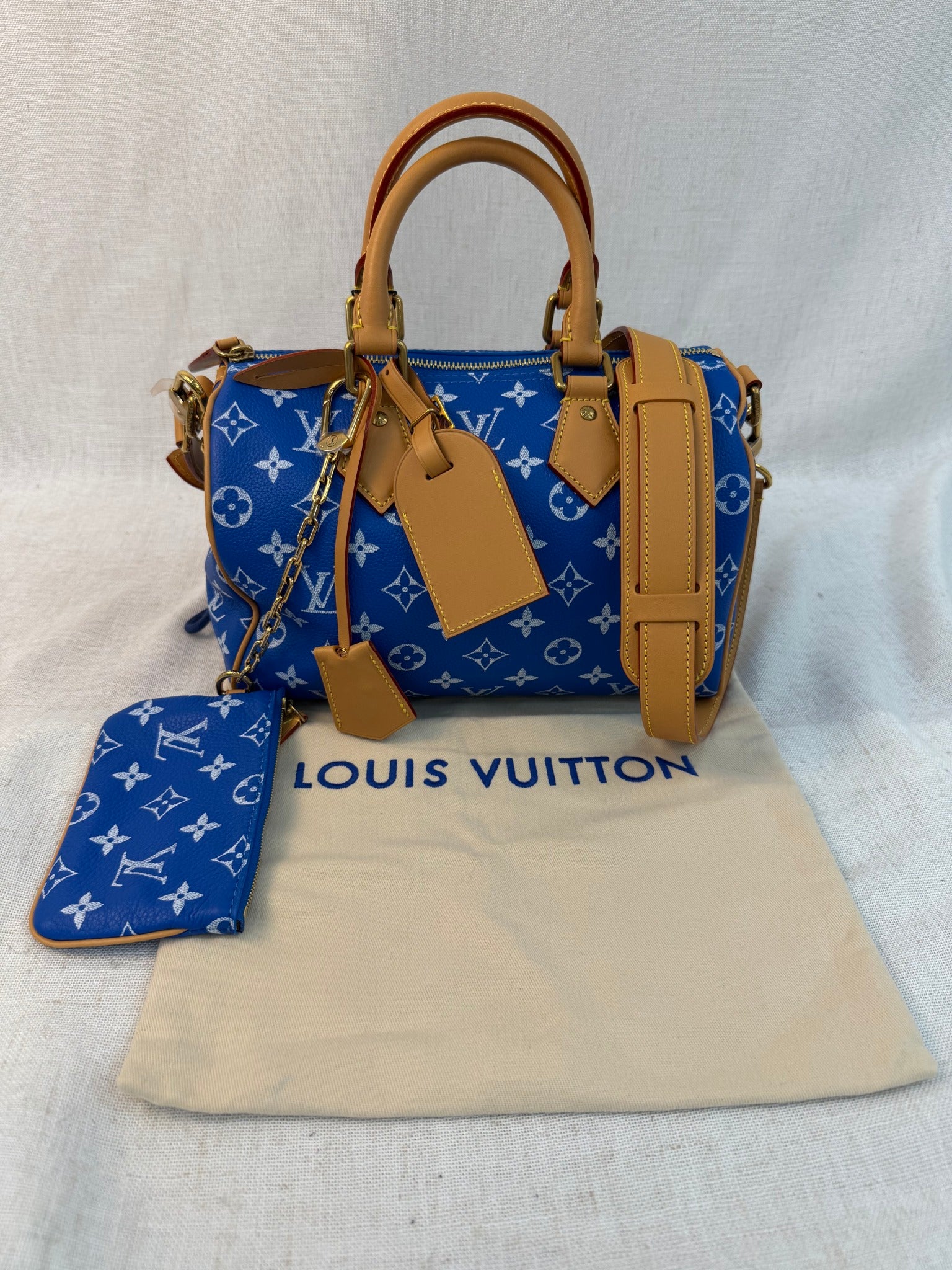 BRAND NEW- Louis Vuitton Blue Calfskin Speedy P9 Bandouliere 25 Bag