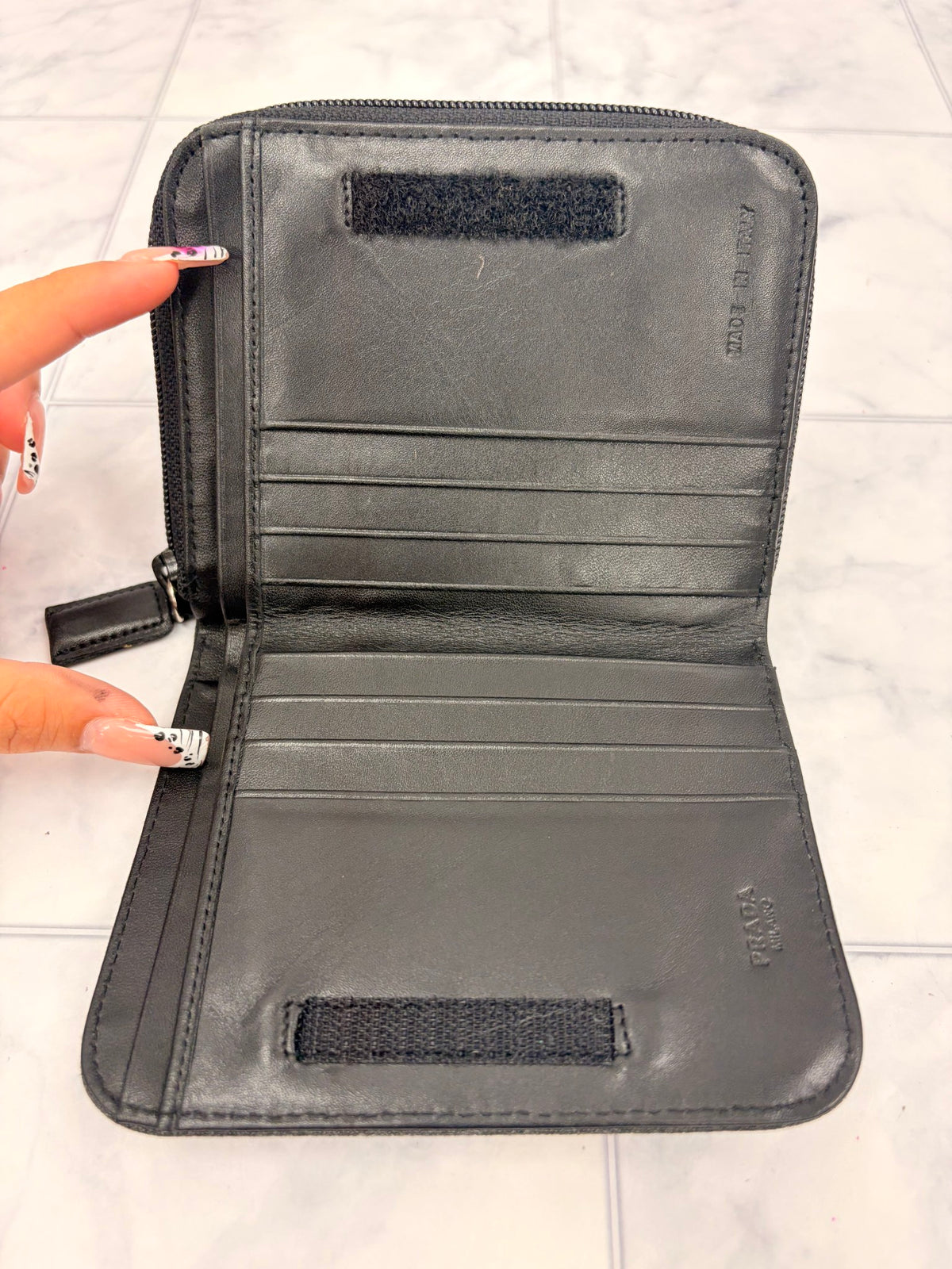 Prada Dark Grey Nylon Compact Zippy Wallet