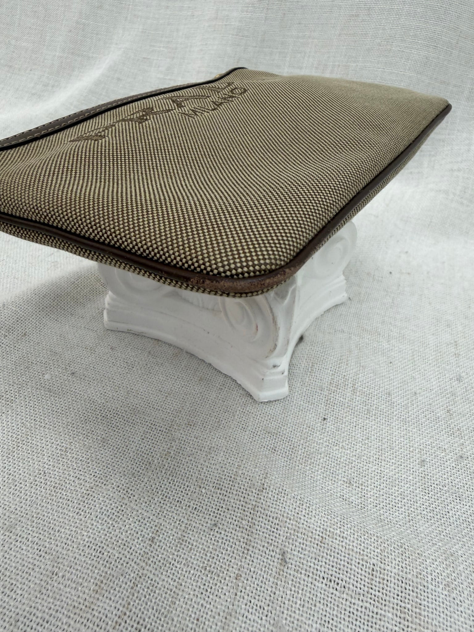 Prada Brown Canvas Canapa Wristlet Pouch