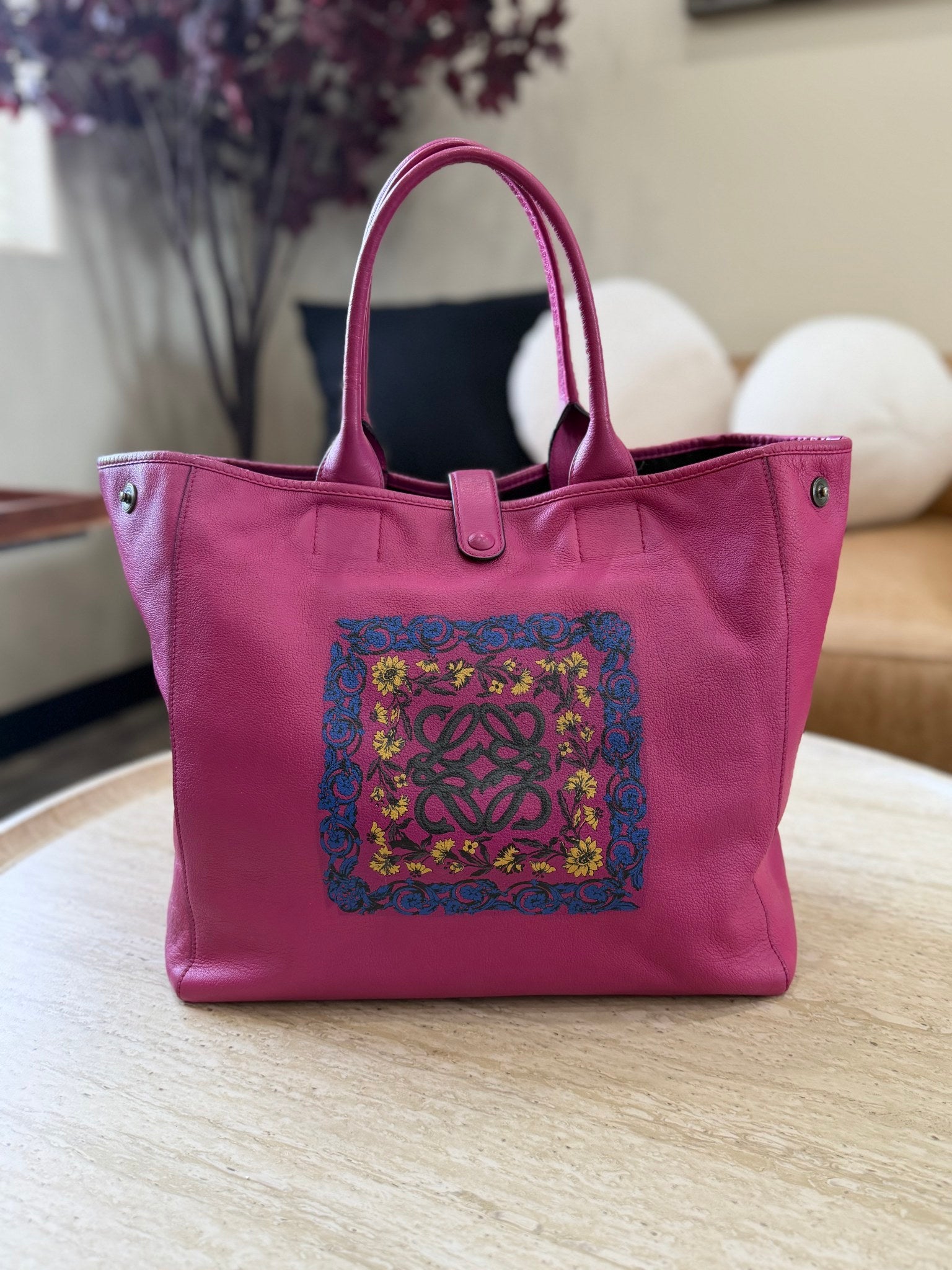 Loewe Magenta Leather Barocco Anagram Tote Bag