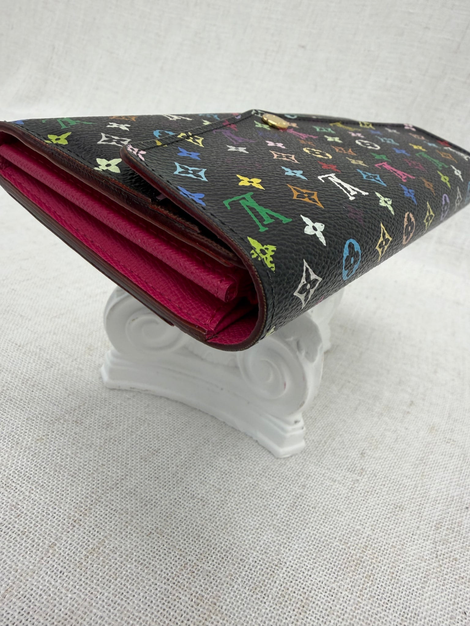 Louis Vuitton Black Multicolor Monogram & Pink Sarah Wallet