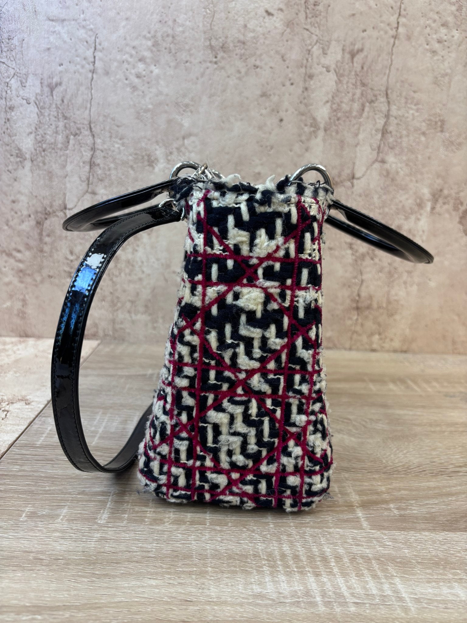 Christian Dior Multicolor Tweed Cannage Large Top Handle Bag