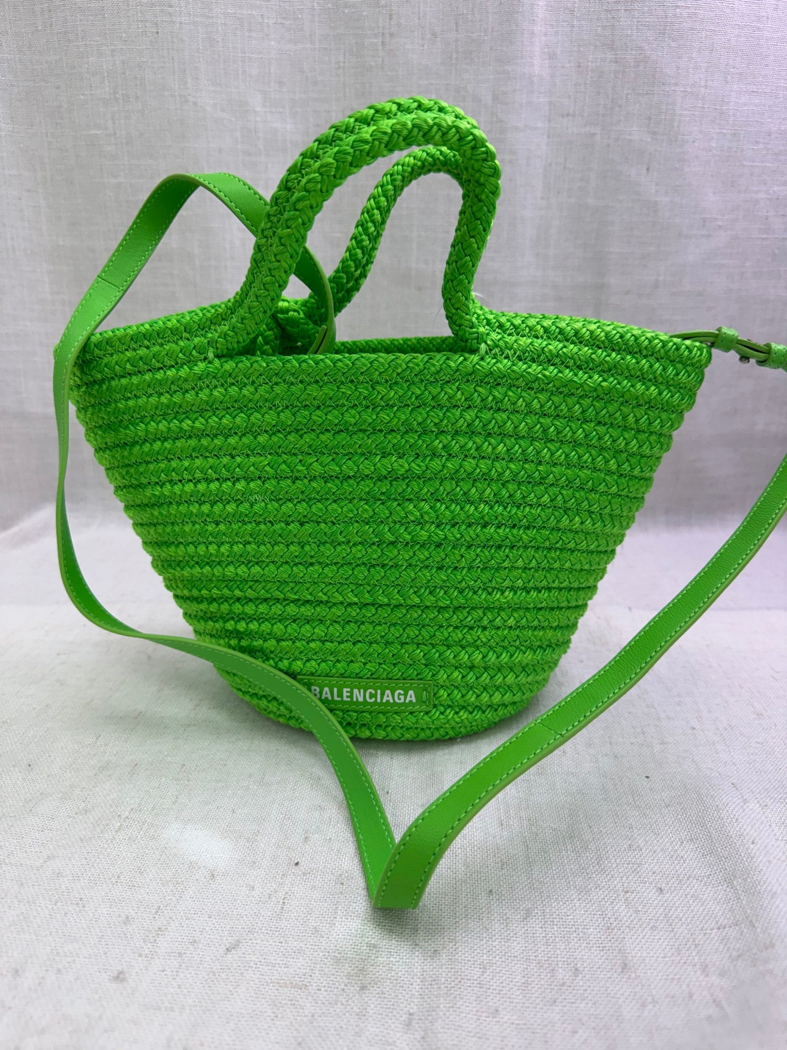 BRAND NEW- Balenciaga Lime Green Raffia Ibiza Small Basket 