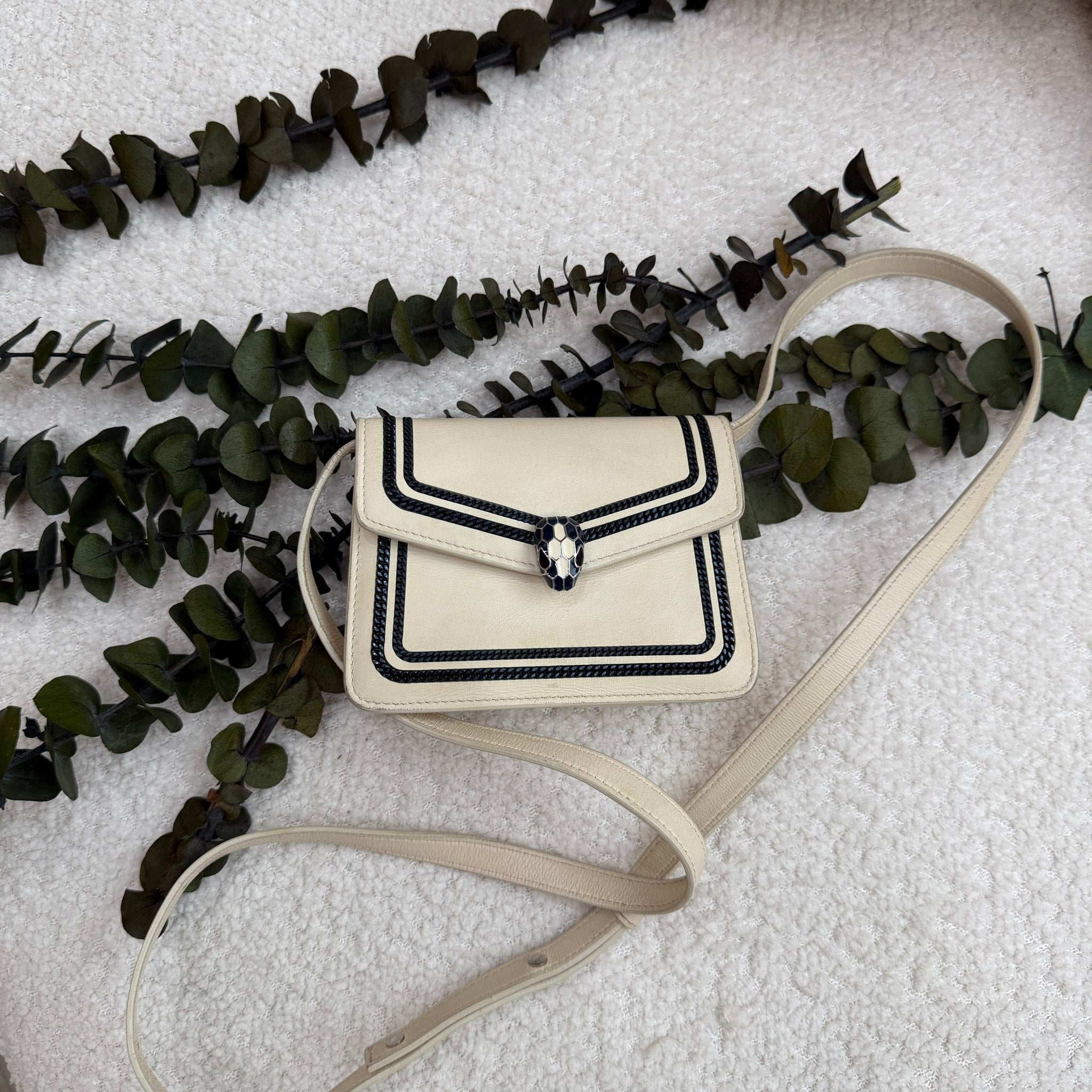 Bvlgari Cream Calfskin Diamond Blast Serpenti Mini Crossbody