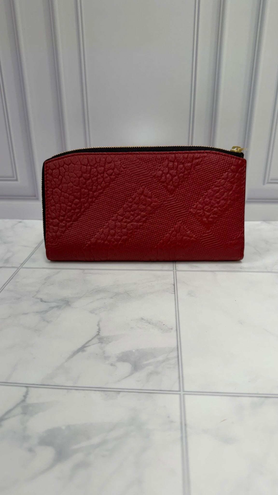 Burberry Red Embossed Check Clifton Long Wallet
