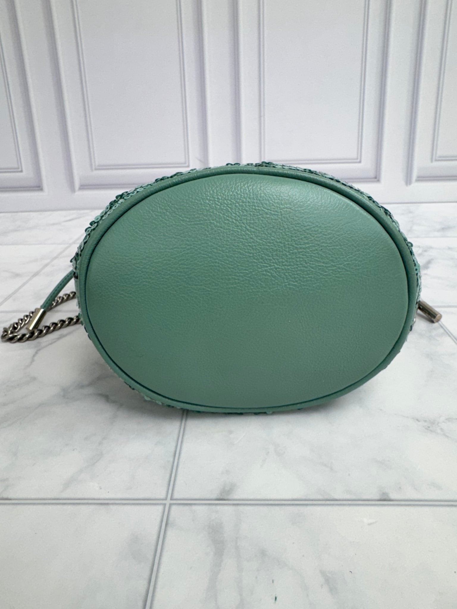 Gucci Teal Sequins GG Marmont Mini Bucket Bag