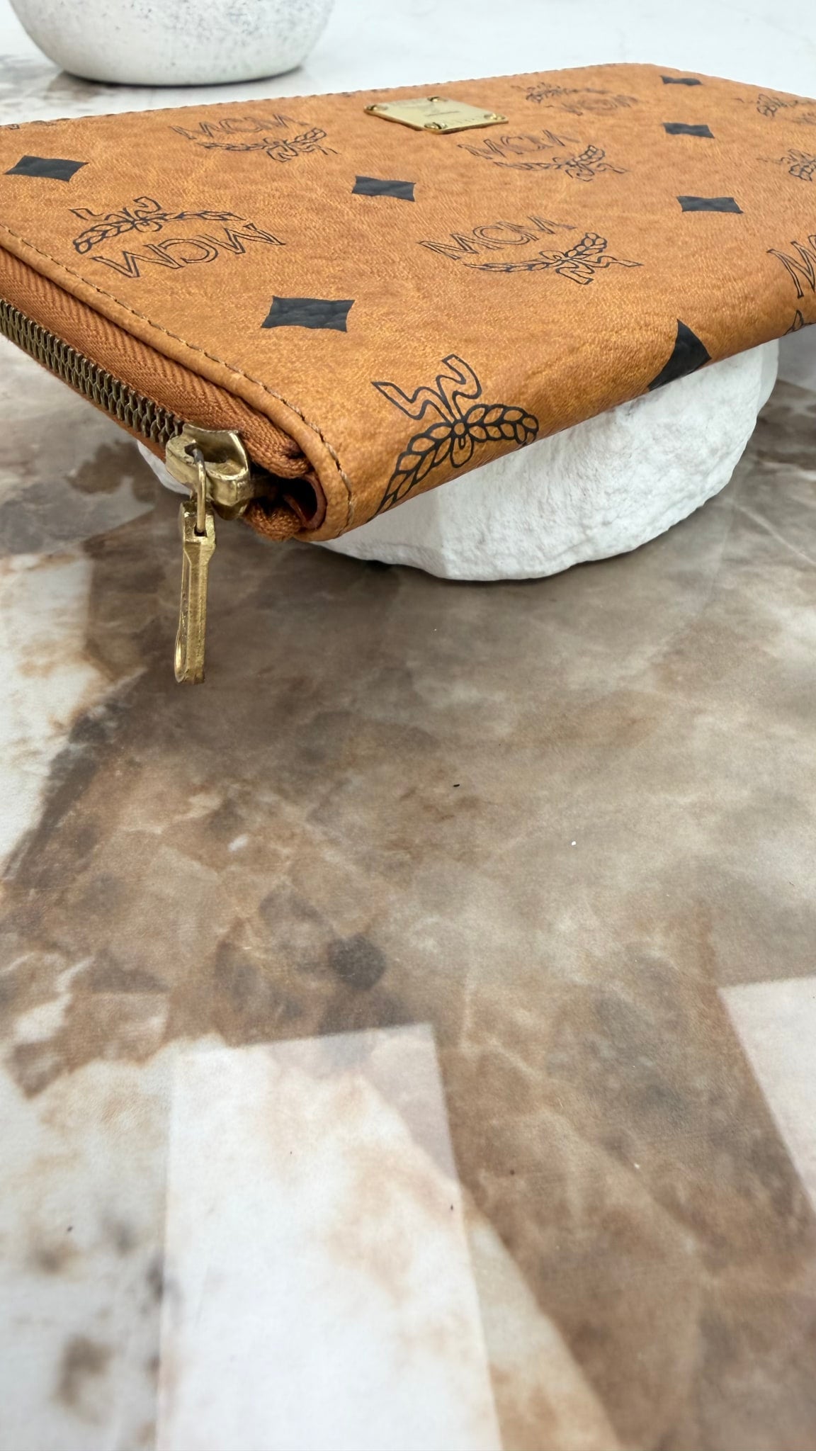 MCM Cognac Visetos Leather Zippy Wallet