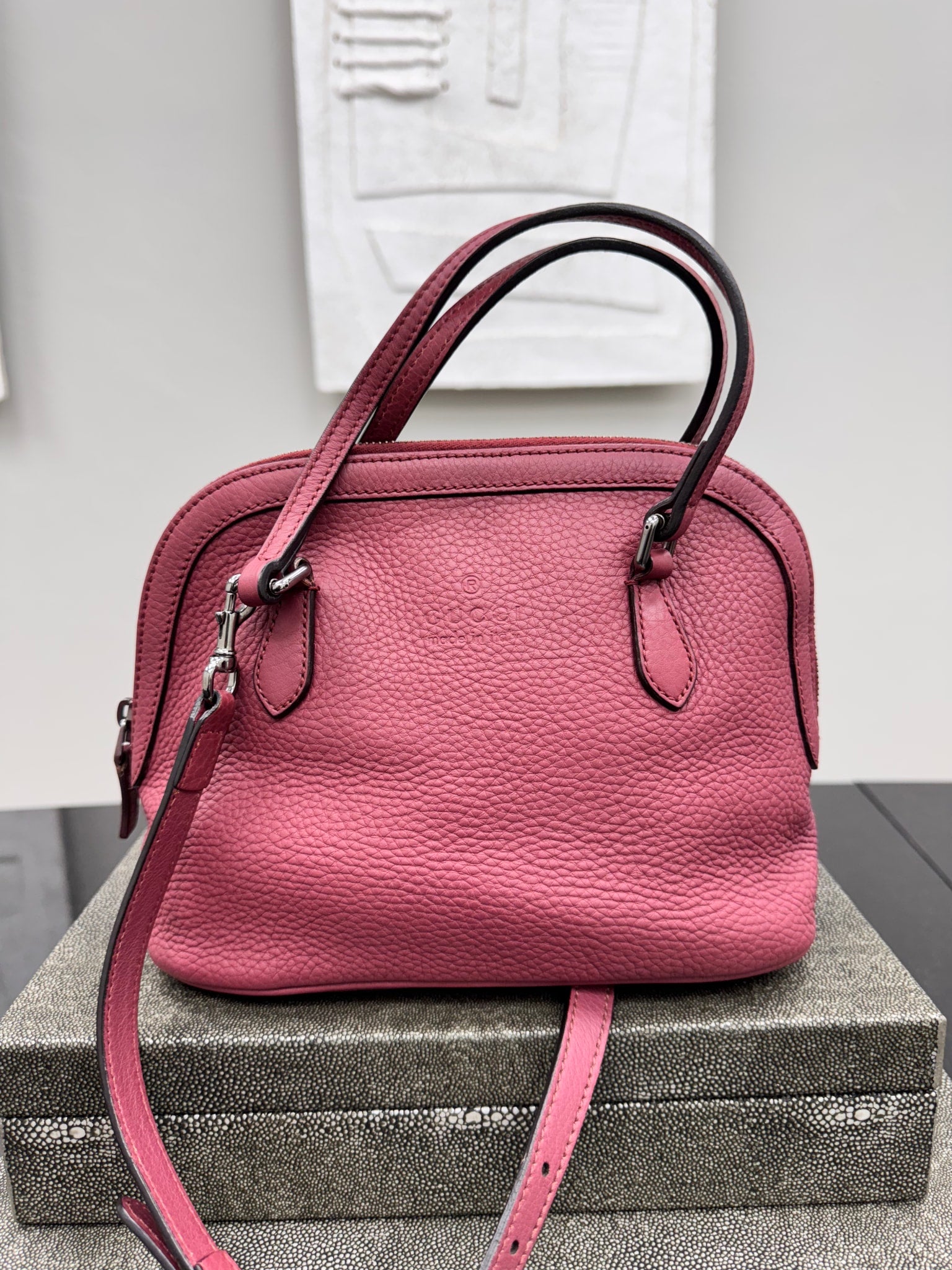 Gucci Burgundy Pebbled Leather Dome 2Way Bag