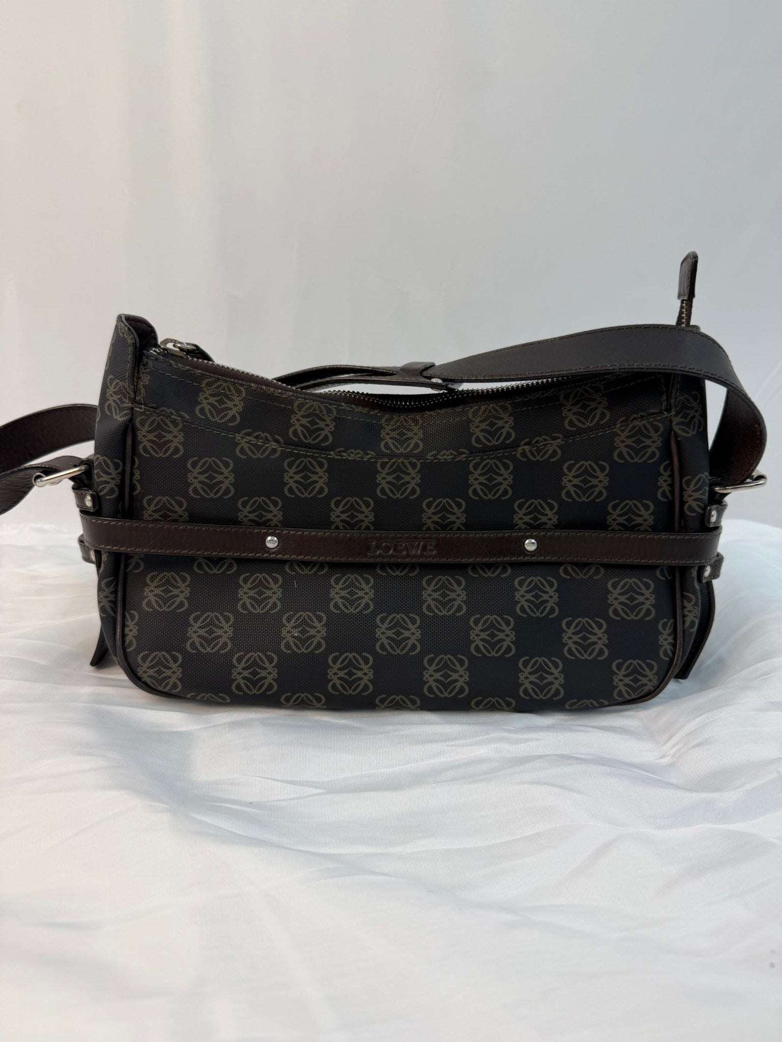 Loewe Brown Coated Canvas Anagram Shoulder Bag