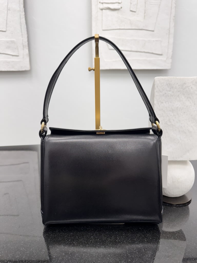 Gucci Black Leather Turn Lock Top Handle Bag