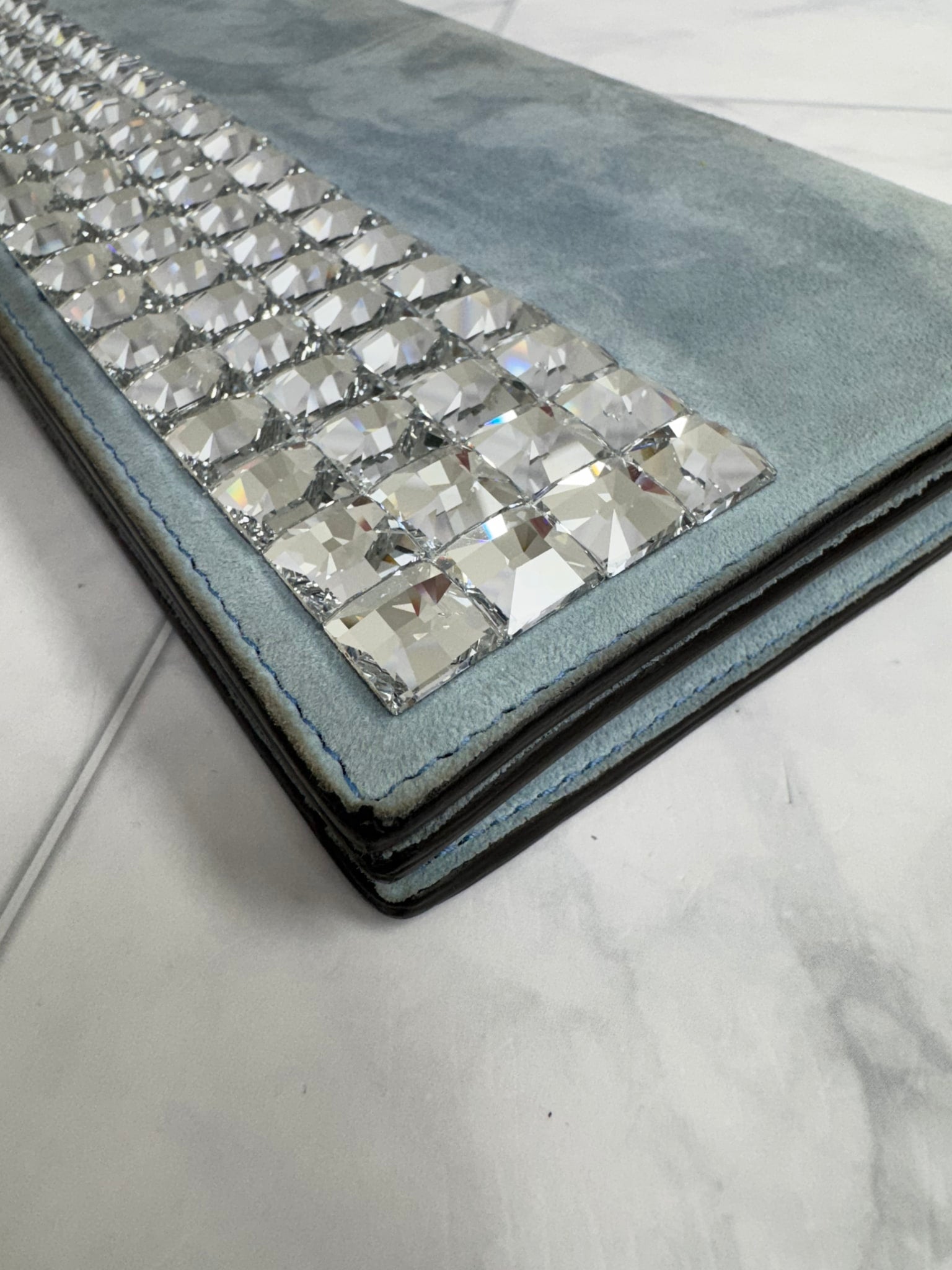 Gucci Light Blue Suede And Crystal Clutch 