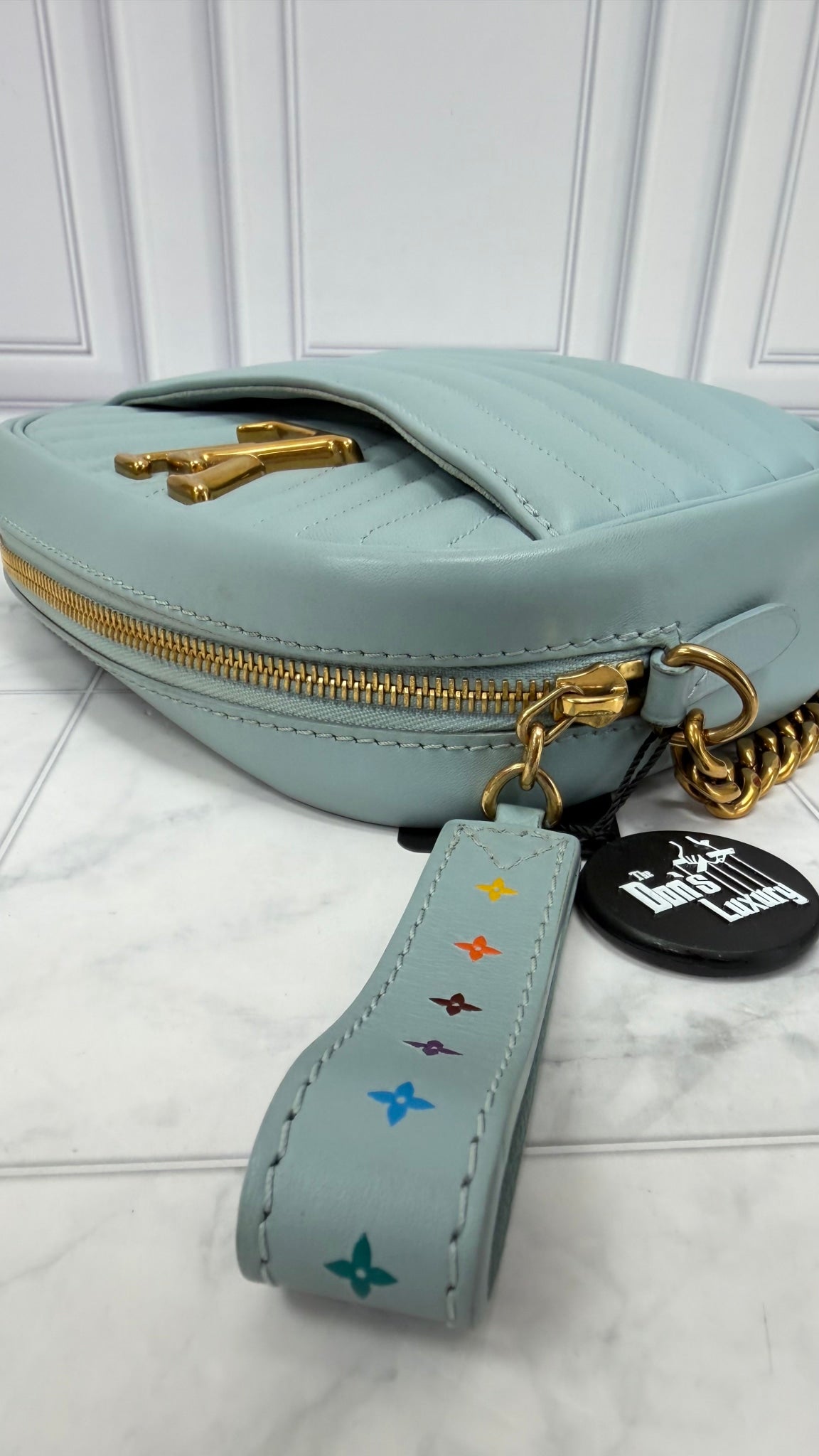 Louis Vuitton Light Blue Quilted Calfskin New Wave Camera Bag