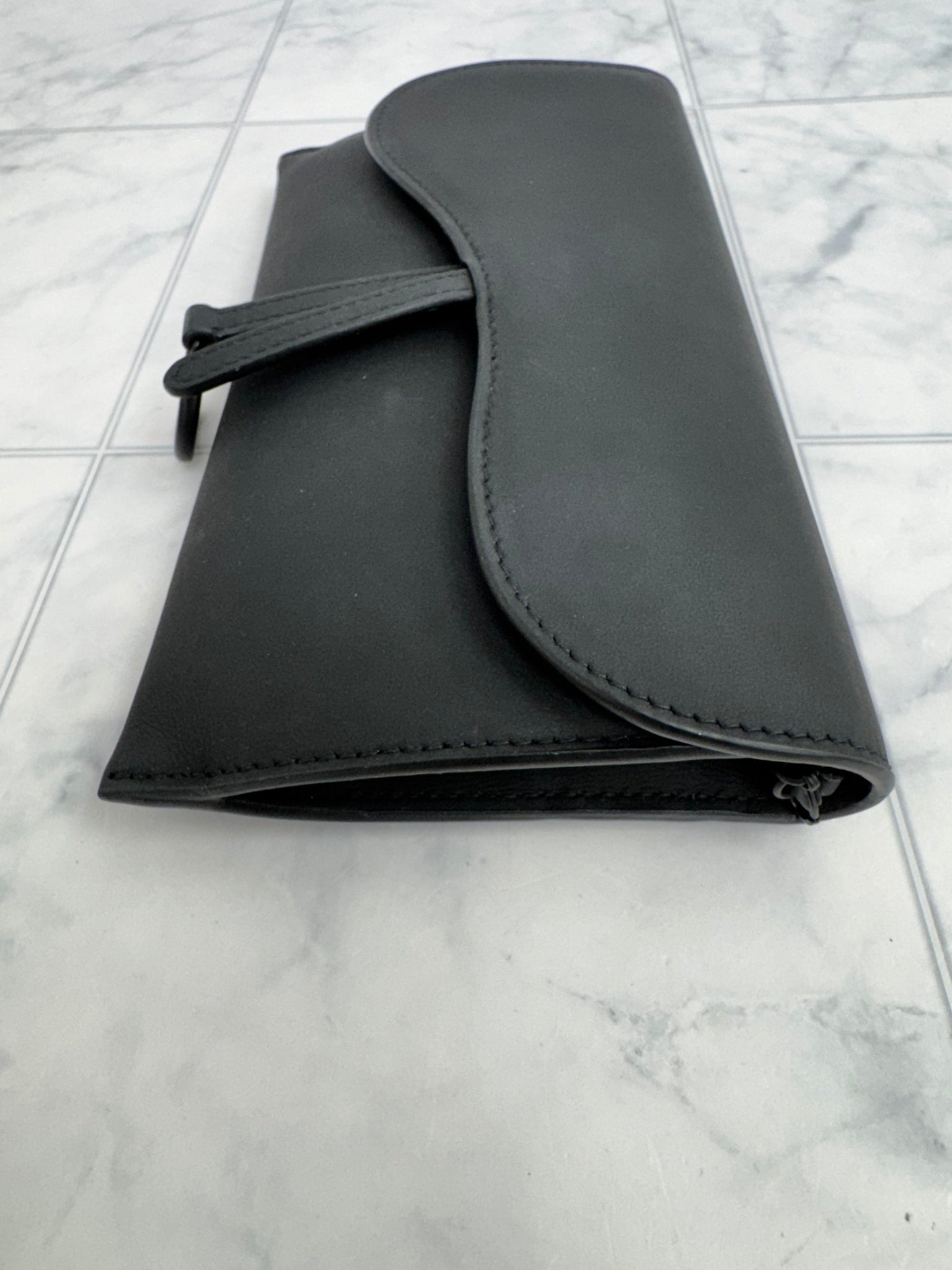 Christian Dior Black Ultra Matte Calfskin Long Saddle Wallet On A Chain