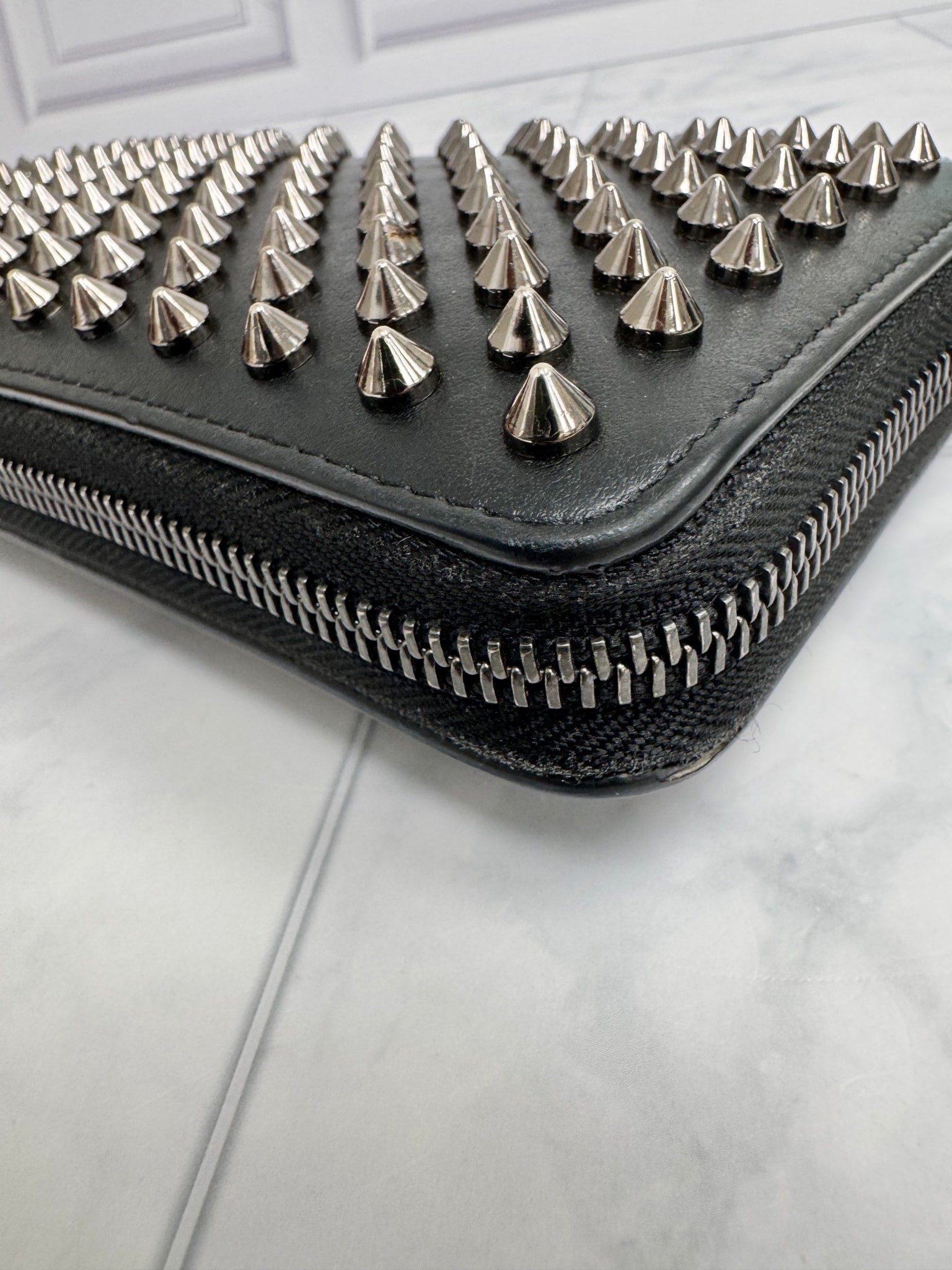 Christian Louboutin Black Studded Leather Panettone Long Zippy Wallet