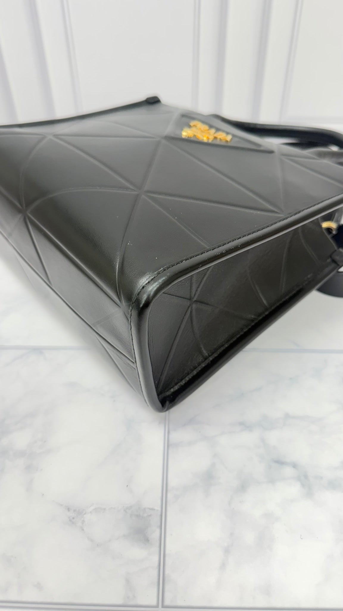 Prada Black Leather Symbole Embossed Tote Bag