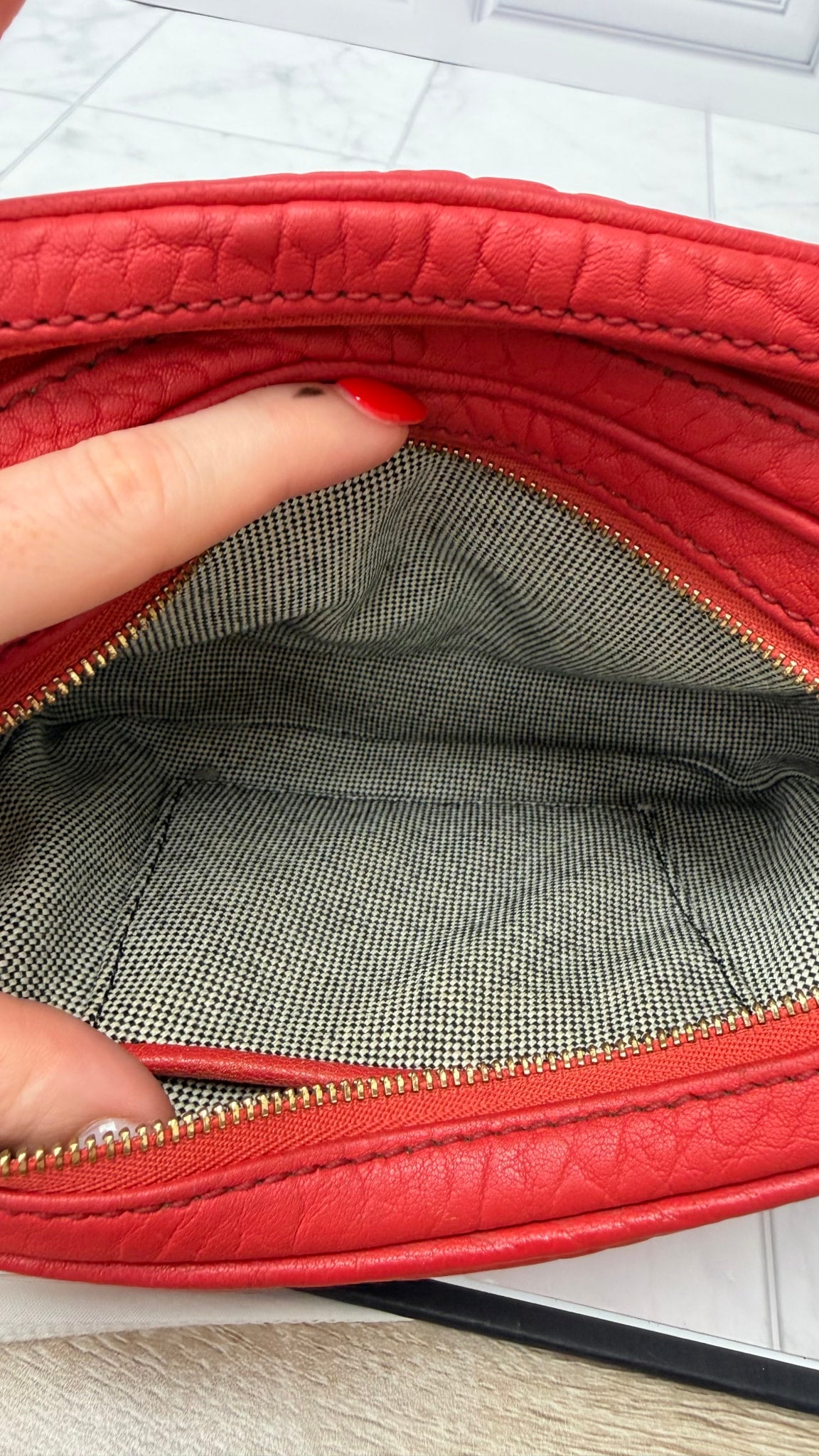 MCM Red Textured Leather Double Zip Camera Bag