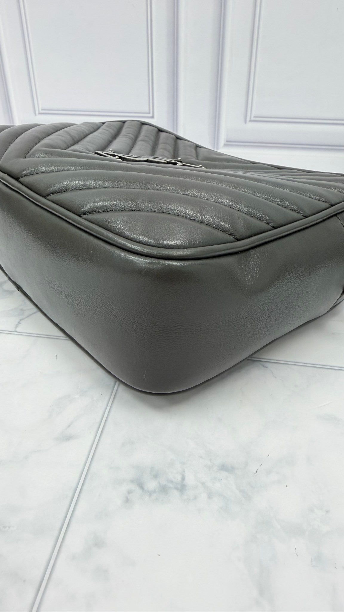 Saint Laurent YSL Dark Grey Leather Lou Camera Bag