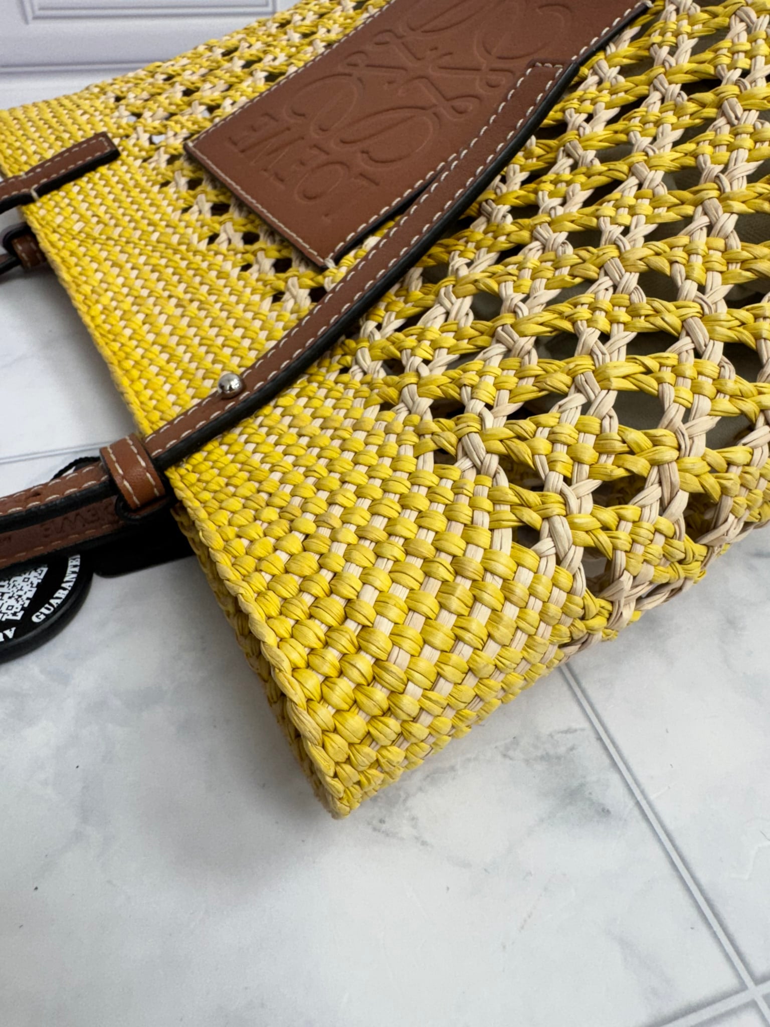 Loewe Yellow Raffia Paula's Ibiza Honeycomb Shoulder Bag