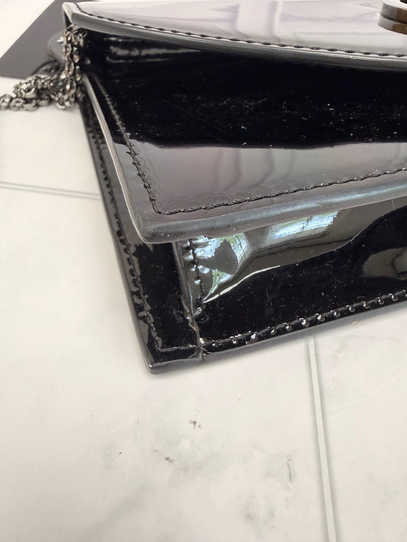 Christian Louboutin Black Patent Leather Chain Shoulder Bag