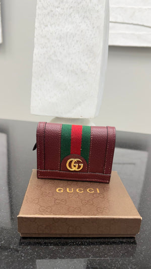 Gucci Burgundy Leather Web Ophidia Compact Wallet