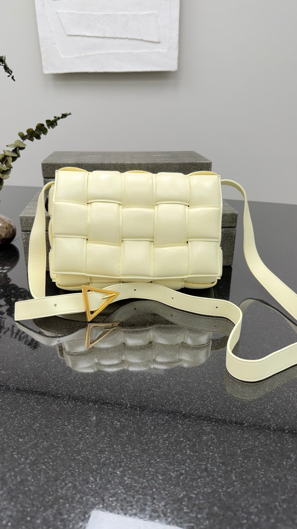 Bottega Veneta Pale Yellow Padded Cassette Crossbody Bag