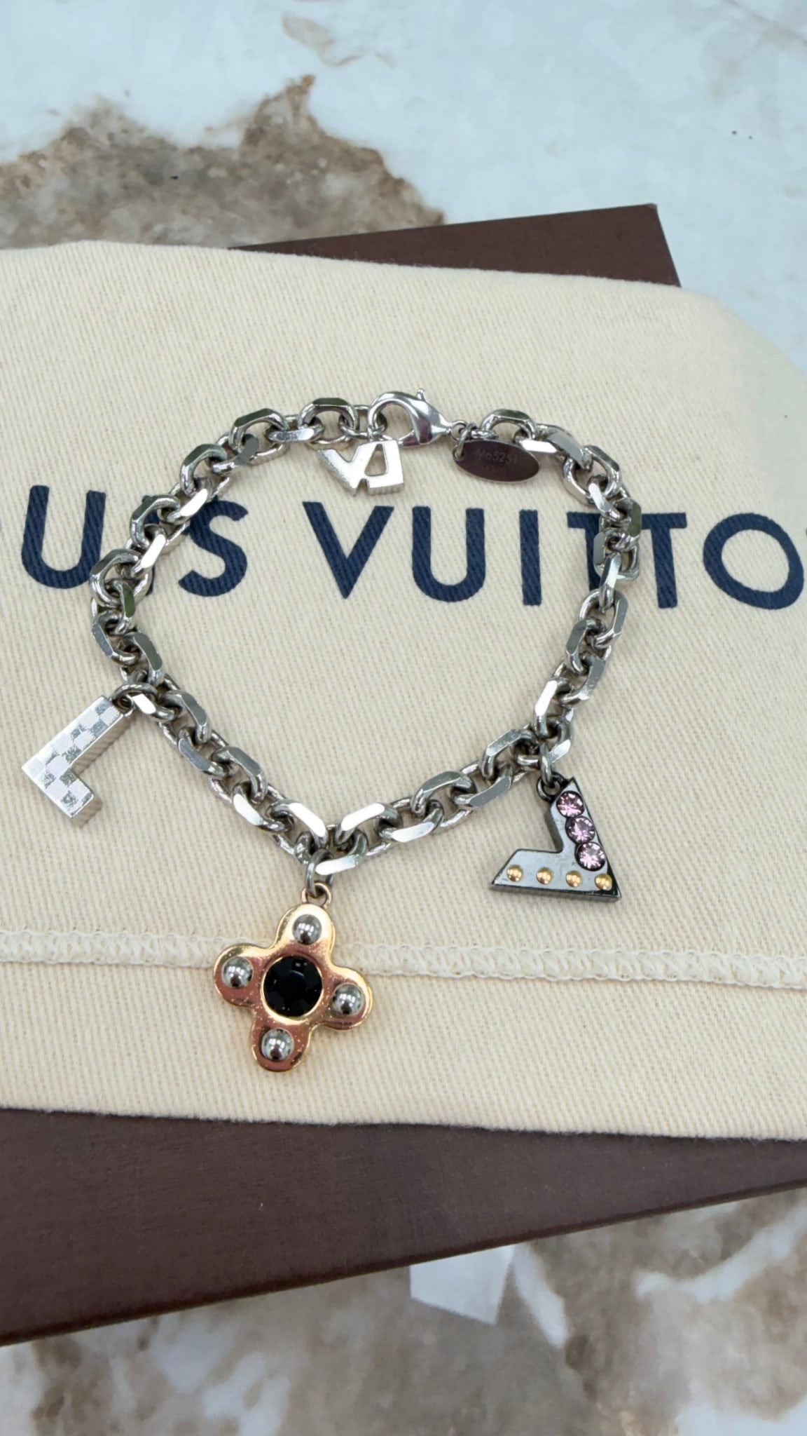 Louis Vuitton Love Letter Timeless Silver Tone Charm Bracelet 