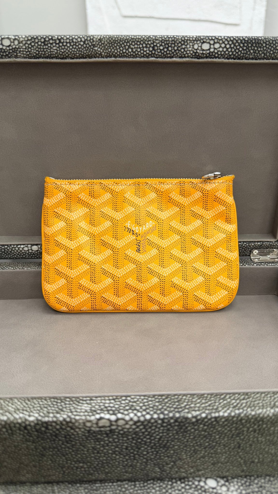 Goyard Yellow Goyardine Leather Senat PM Zip Key Pouch