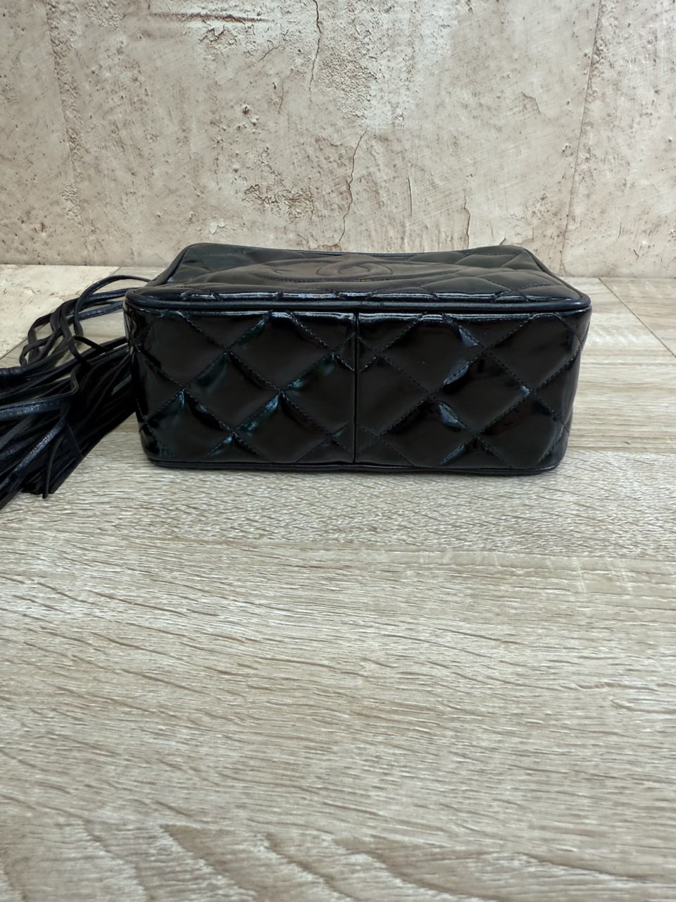 Chanel Black Quilted Patent Leather Tassel Camera Bag