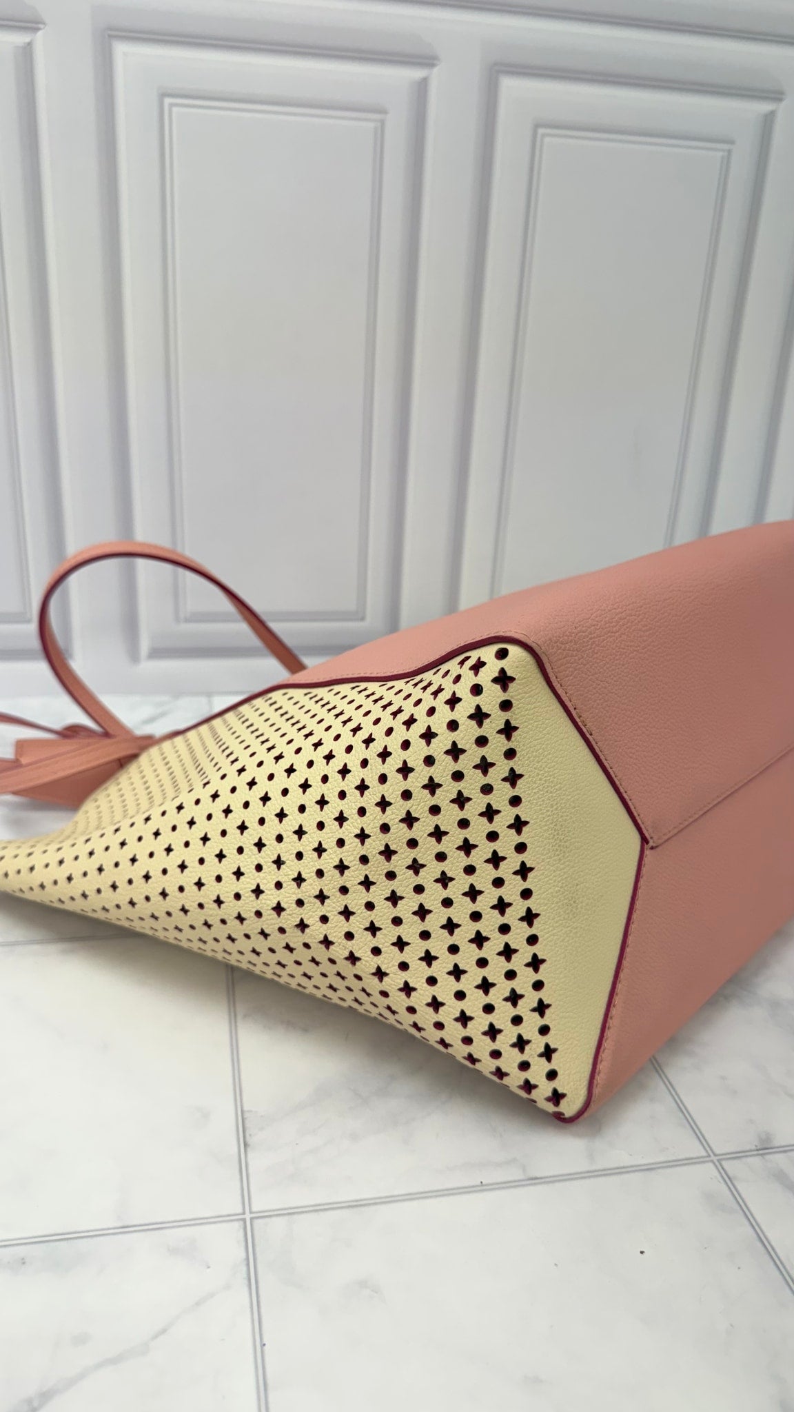 Louis Vuitton Pink Leather Perforated Lock Cabas Tote Bag