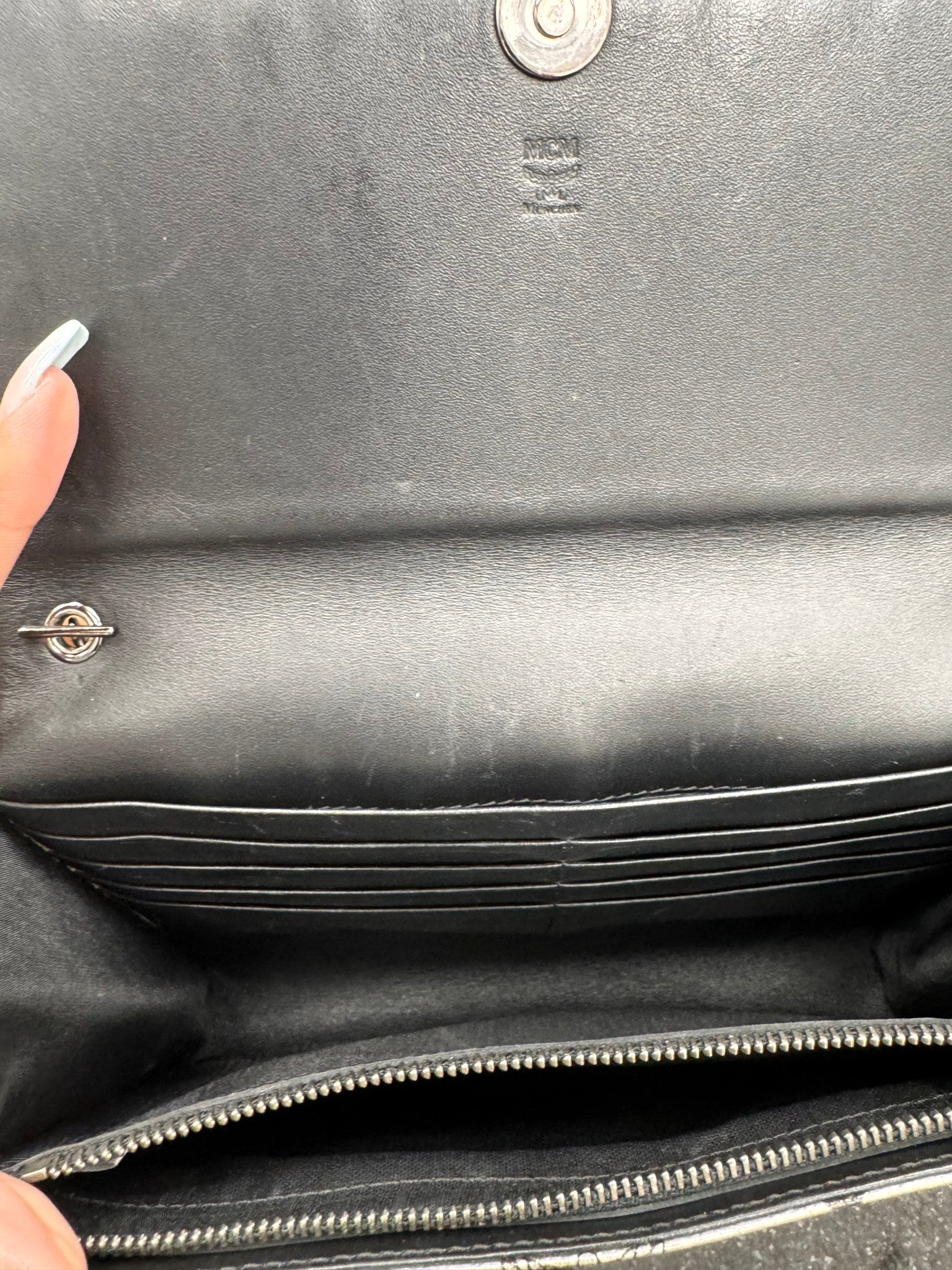 MCM Silver Visetos Monogram Studded Chain Crossbody Bag