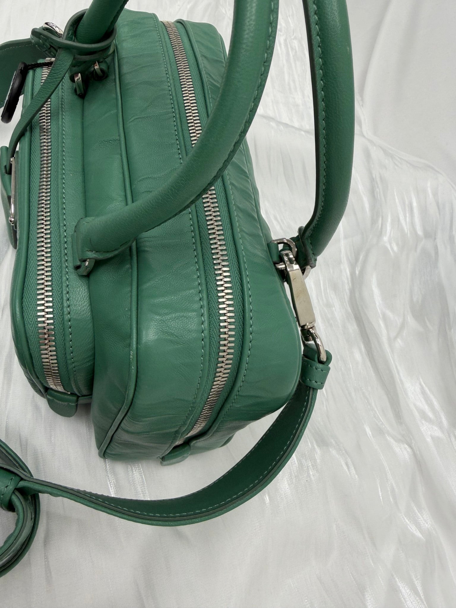 Prada Sage Green Wrinkled Leather MultiPocket 2way Bag