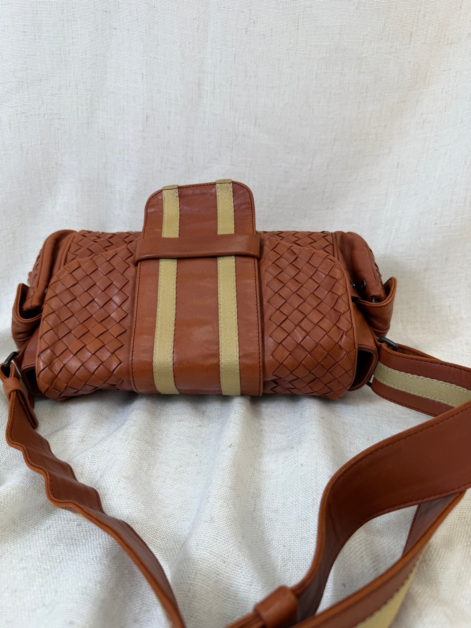 Bottega Veneta Rust Orange Intrecciato Leather Shoulder Bag 