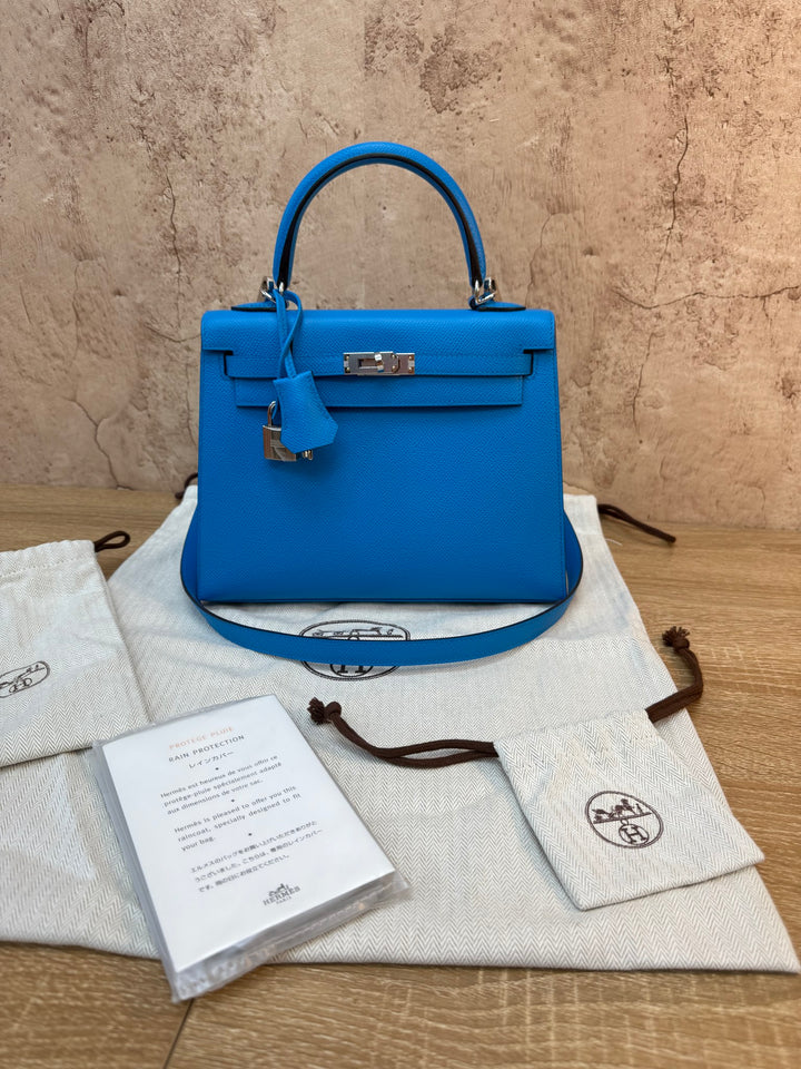 BRAND NEW- Hermes Bleu Frida Blue Epsom Kelly Sellier 25